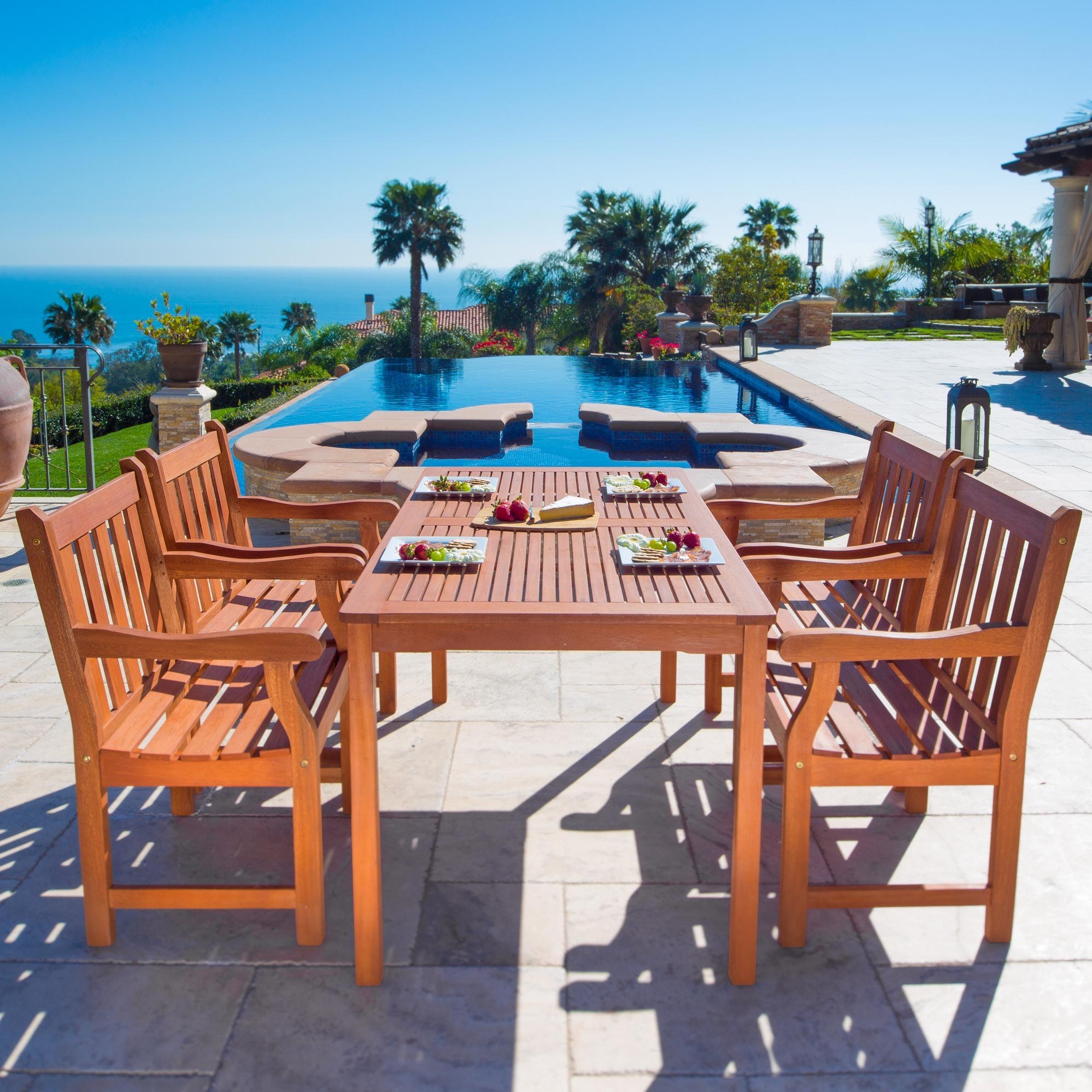 VIFAH V98SET8 Malibu 5-Piece Wood Outdoor Dining Set - Patio Furniture for Backyard, Garden, Poolside & Deck Dining