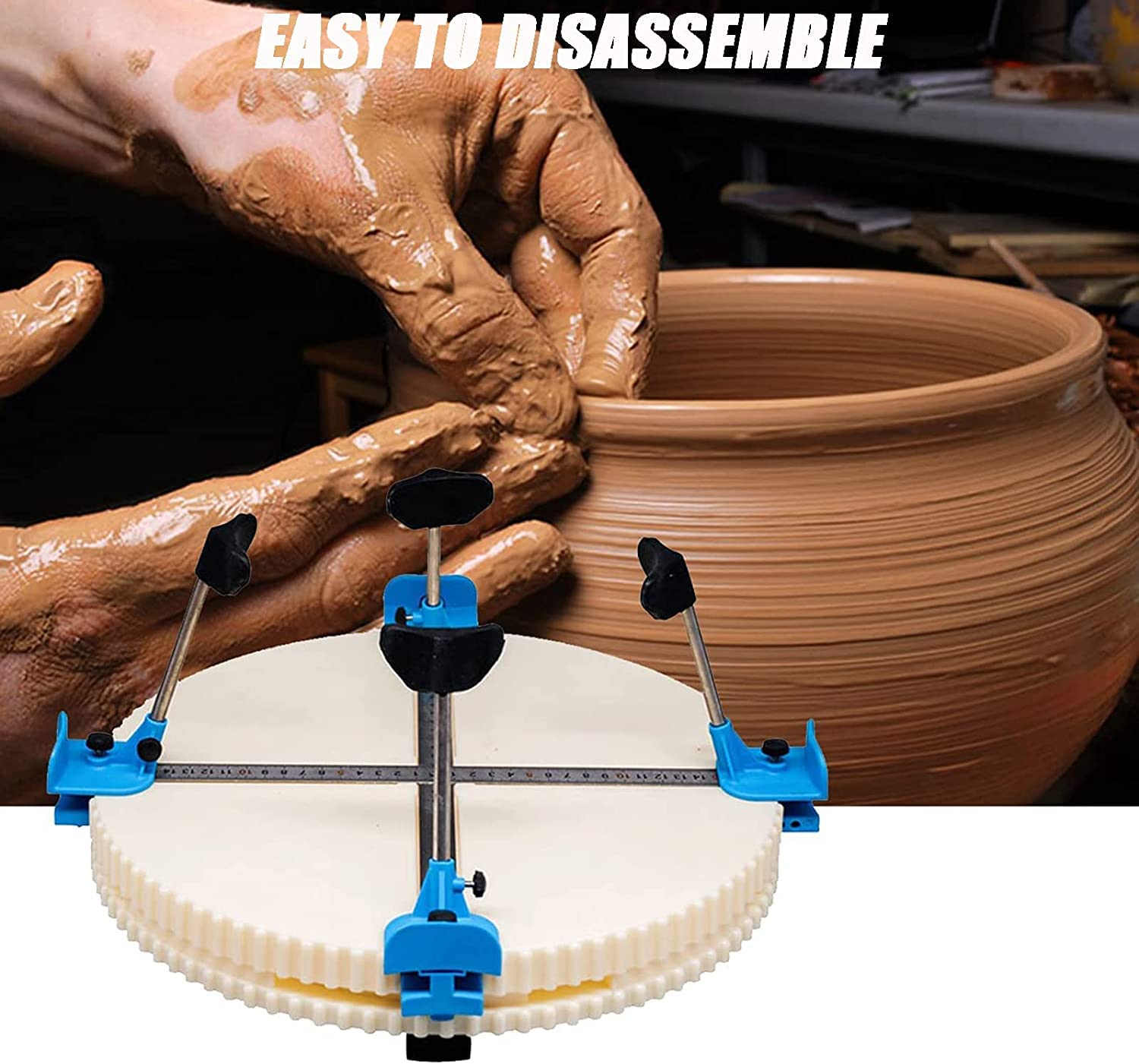Adjustable Pottery Ceramics Clips Tools - 4-Piece Pottery Spinner & Trimming Tools Set with Turntable Clamp - Professional Pottery Repair & Sculpting Wheel for Ceramic Artists - Perfect for Studio Work, Classroom Projects & DIY Pottery Making