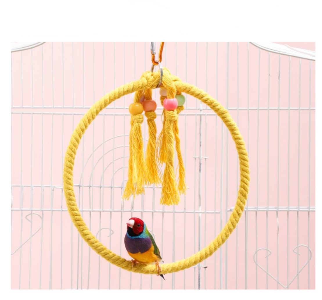 Large Yellow Metal Cotton Rope Swing Perch - Chewable Parrot Cage Toy for Budgies, Cockatiels, Conures & Cockatoos | Bird Ladder Swing with Hanging Hook - Perfect for Playtime & Exercise in Aviaries