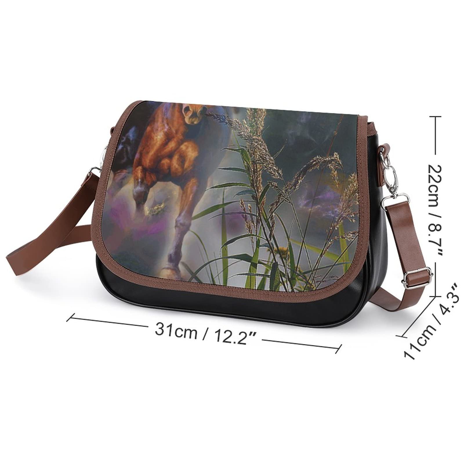 Women's Leather Crossbody Bags - Classic City Shoulder Bag with Running Horse Design, Fashion Satchel Hobo Purse for Daily Use, Work, Travel & Shopping