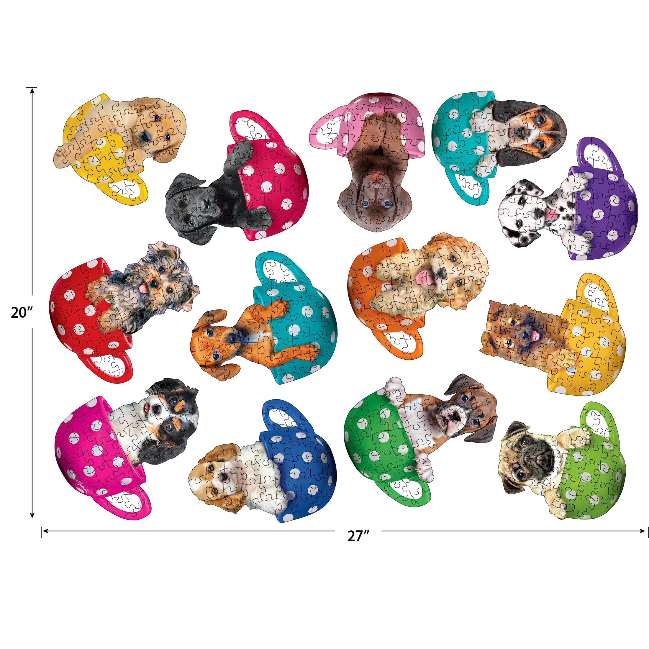 RoseArt Mini-Shaped Pups in Cups 500-Piece Jigsaw Puzzle for Adults - Fun Family Game Night & Stress Relief Activity