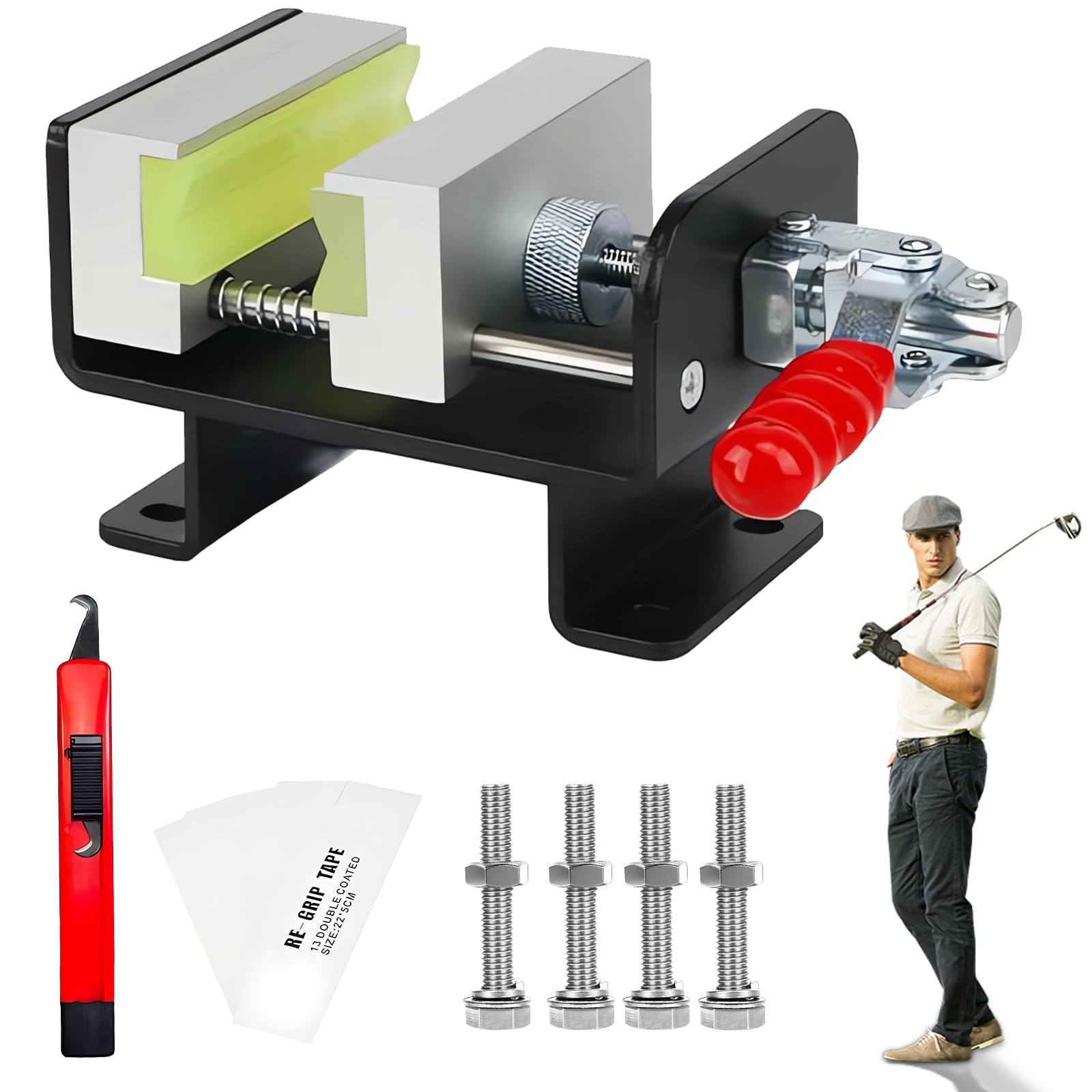 Heavy Duty Golf Club Vise Clamp - Professional Golf Shaft Clamp & Grip Removal Tool for Regripping Station | Durable Golf Club Vice for Men | Perfect Golf Accessories & Unique Gift for Golfers (Workshop, Home Practice, Club Repair)