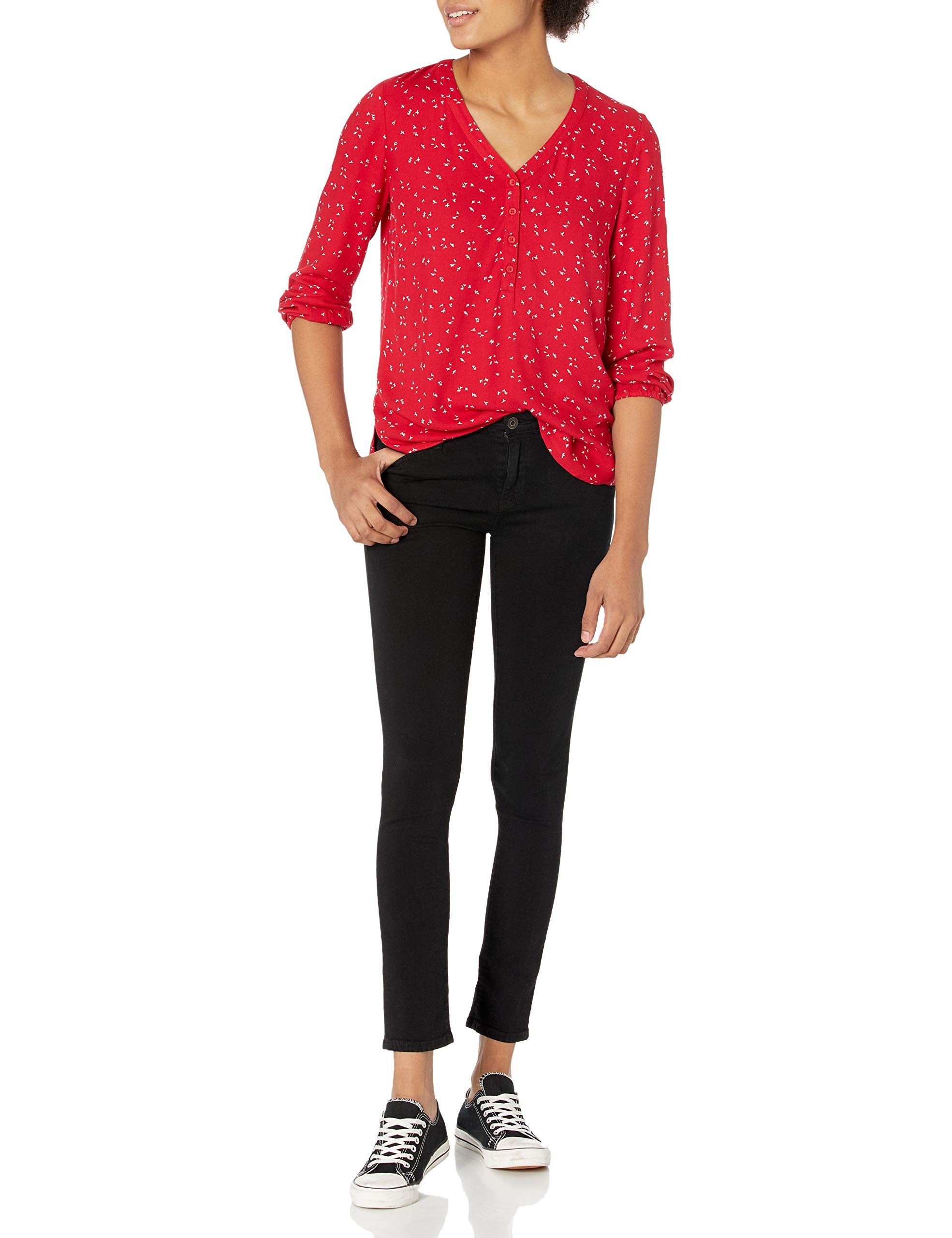 Amazon Essentials Women's 3/4 Sleeve Button-Down Popover Shirt - Casual Office Wear & Spring Outfits for Women