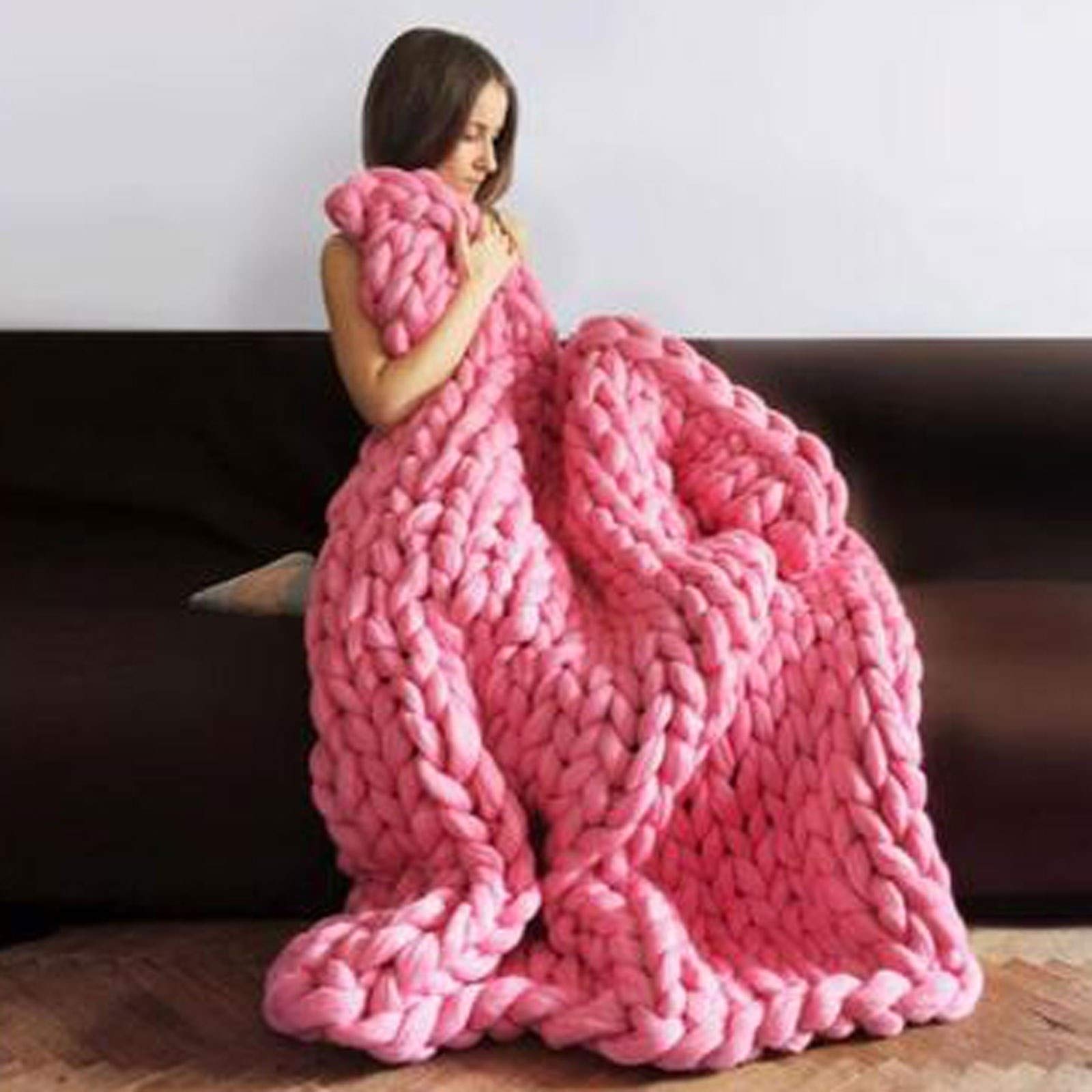Chunky Knit Blanket - Handmade Merino Wool Throw, Large 100x200cm (39x79in) Soft Warm Winter Blanket for Sofa, Bed, Air-Conditioned Rooms - Cozy Home Decor & Gift Idea