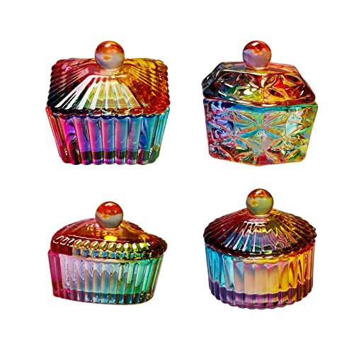 4-Piece Colorful Crystal Nail Dappen Dish Set - Glass Nail Liquid Plate, Jewelry Bowl & Brush Holder - Acrylic Powder Mixing Cup for Professional Nail Art & Manicure Tools - Perfect for Salon, Home DIY & Nail Care Enthusiasts