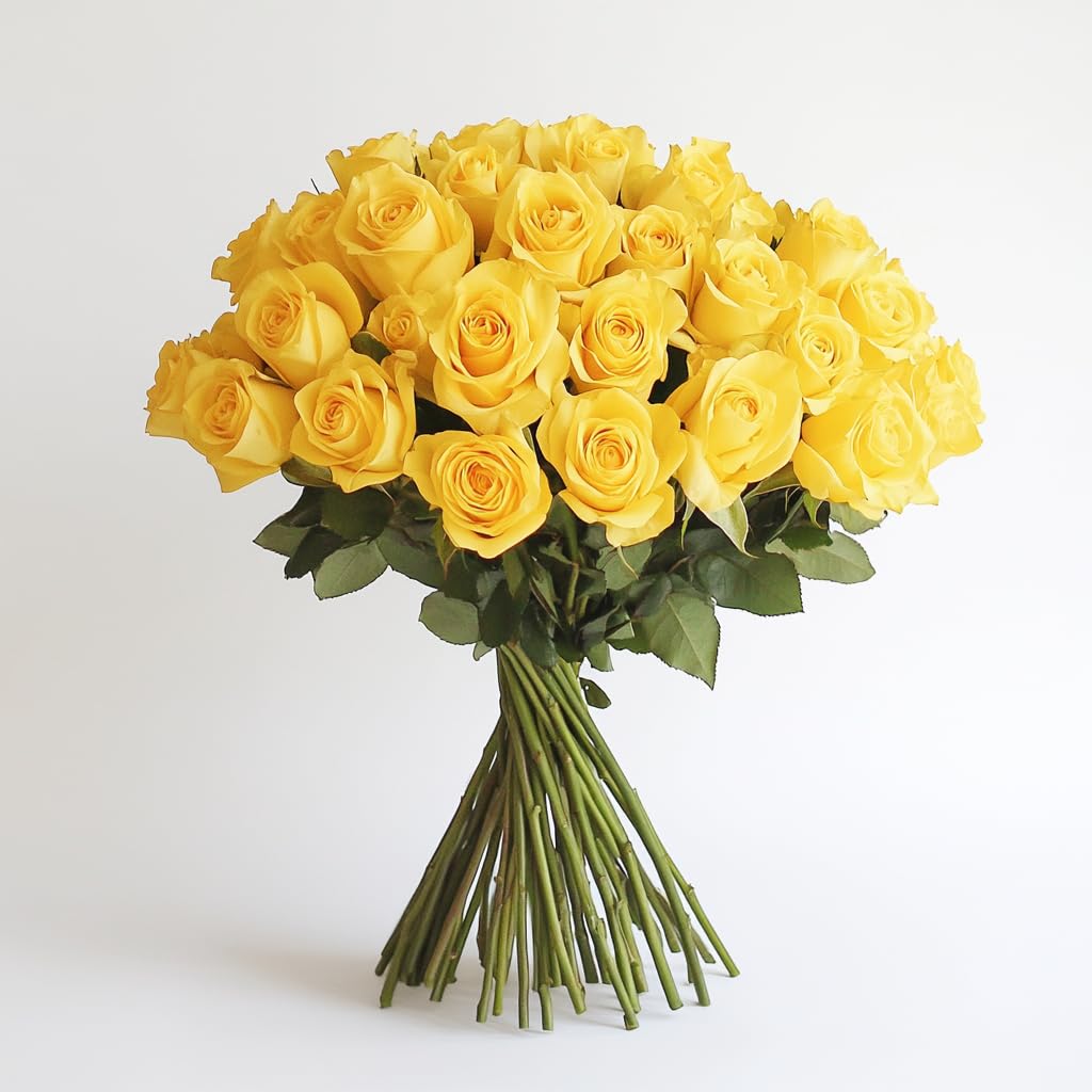 50 Fresh Yellow Roses - Birthday, Baby Shower, Anniversary Flowers | Express Delivery | Perfect for Home Decor, Wedding Centerpieces & Romantic Gifts