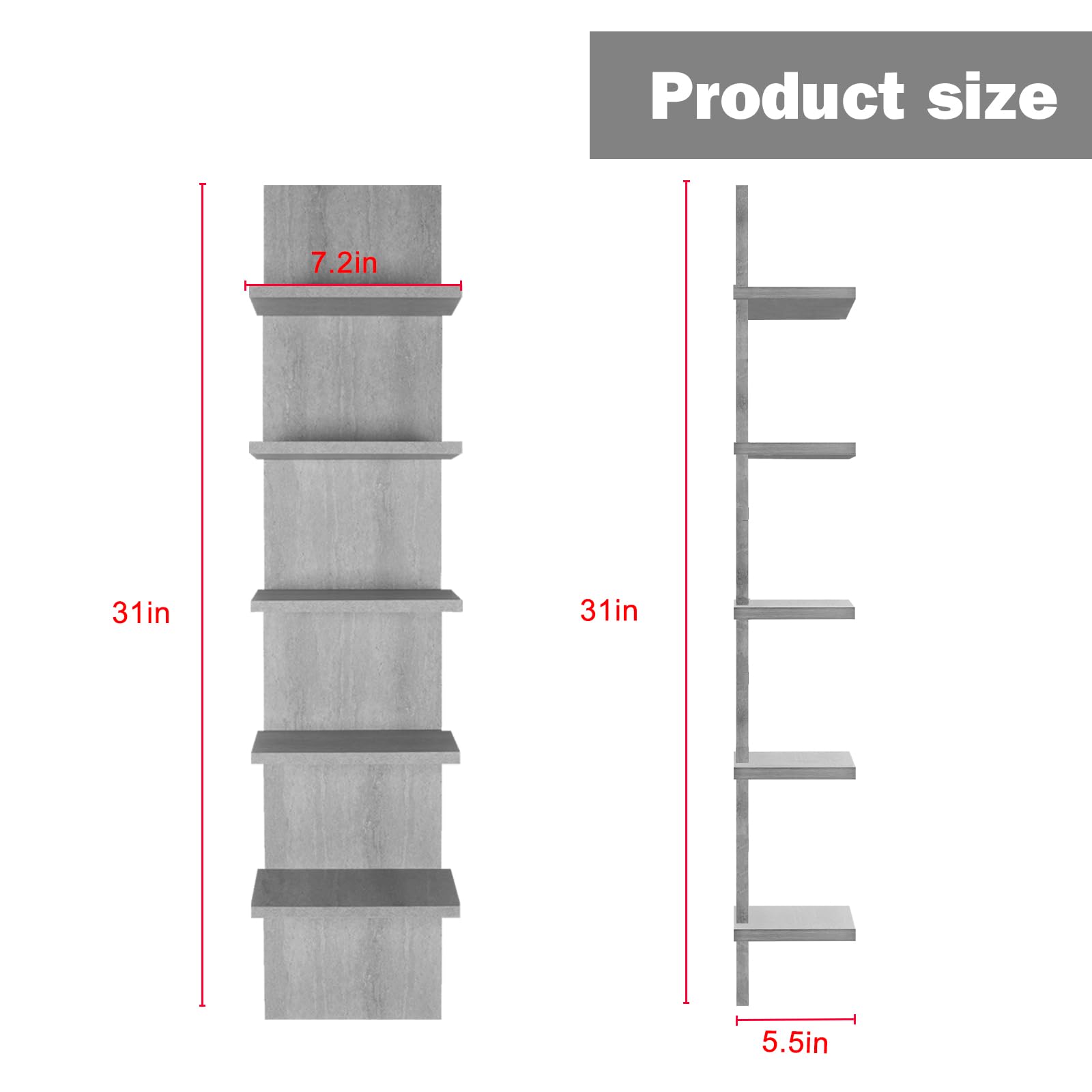 5 Tier Wall Shelves - Vertical Floating Storage Shelf for Home Decor & Organization | Tall Tower Design | Perfect for Bedroom, Living Room & Office Storage Solutions