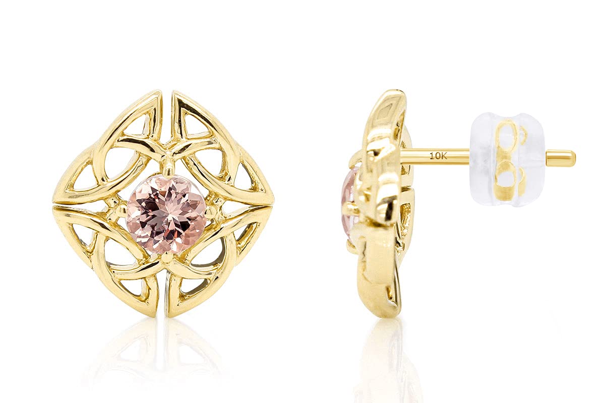 GEMVIO 1/2 Carat Celtic Knot Stud Earrings - 4MM Round Morganite Gemstone in 10K Gold - Elegant Jewelry Gift for Women, Anniversary, Wedding & Birthday (0.50 CTTW) - Perfect for Special Occasions, Date Nights & Formal Events