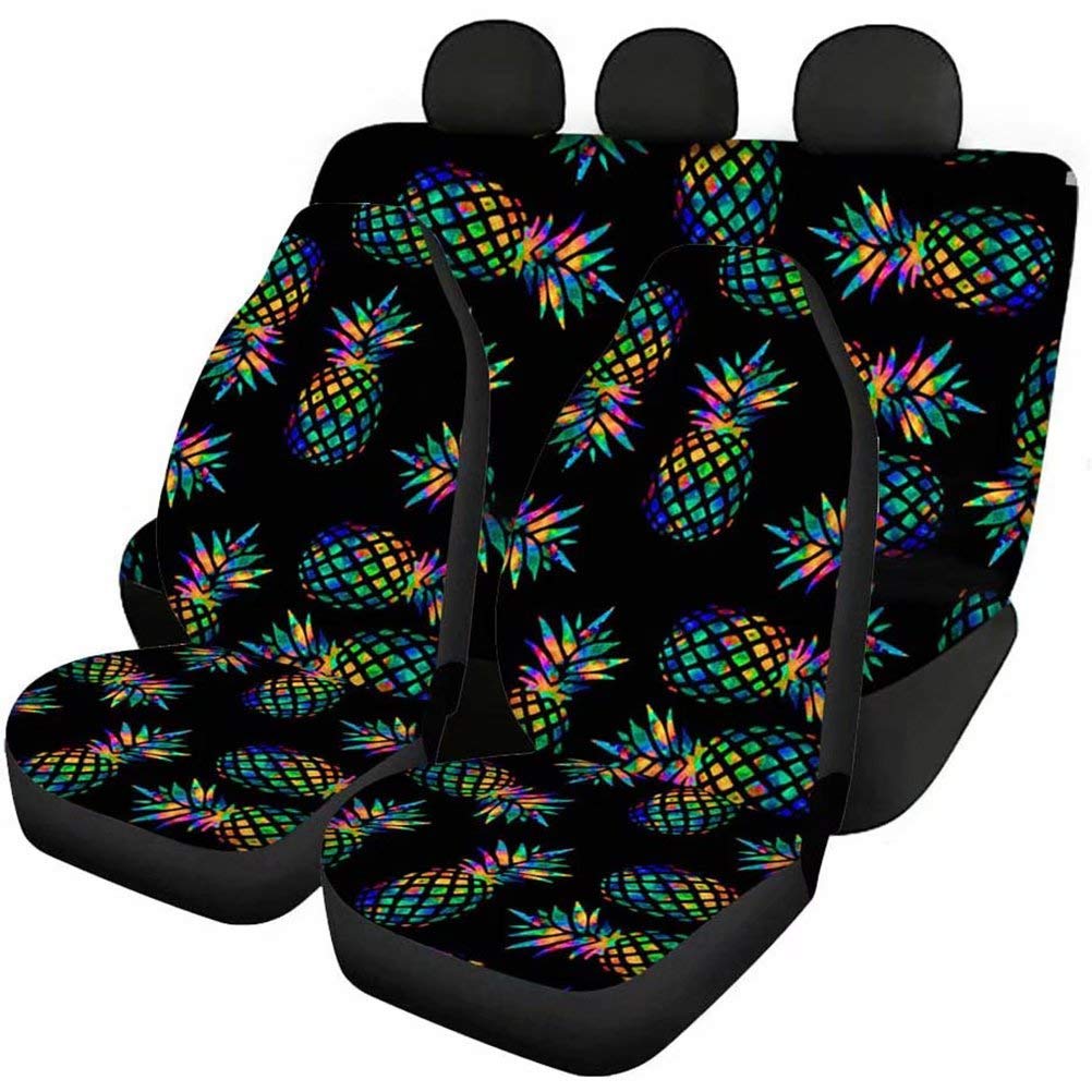 Stylish Pineapples Print Car Seat Covers Full Set - Heavy Duty Universal Fit for Trucks, Sedans & Vans - 4-Piece Black & Green Interior Accessories - Perfect for Automotive Decoration & Gifts - Great for Road Trips, Daily Commutes & Car Protection