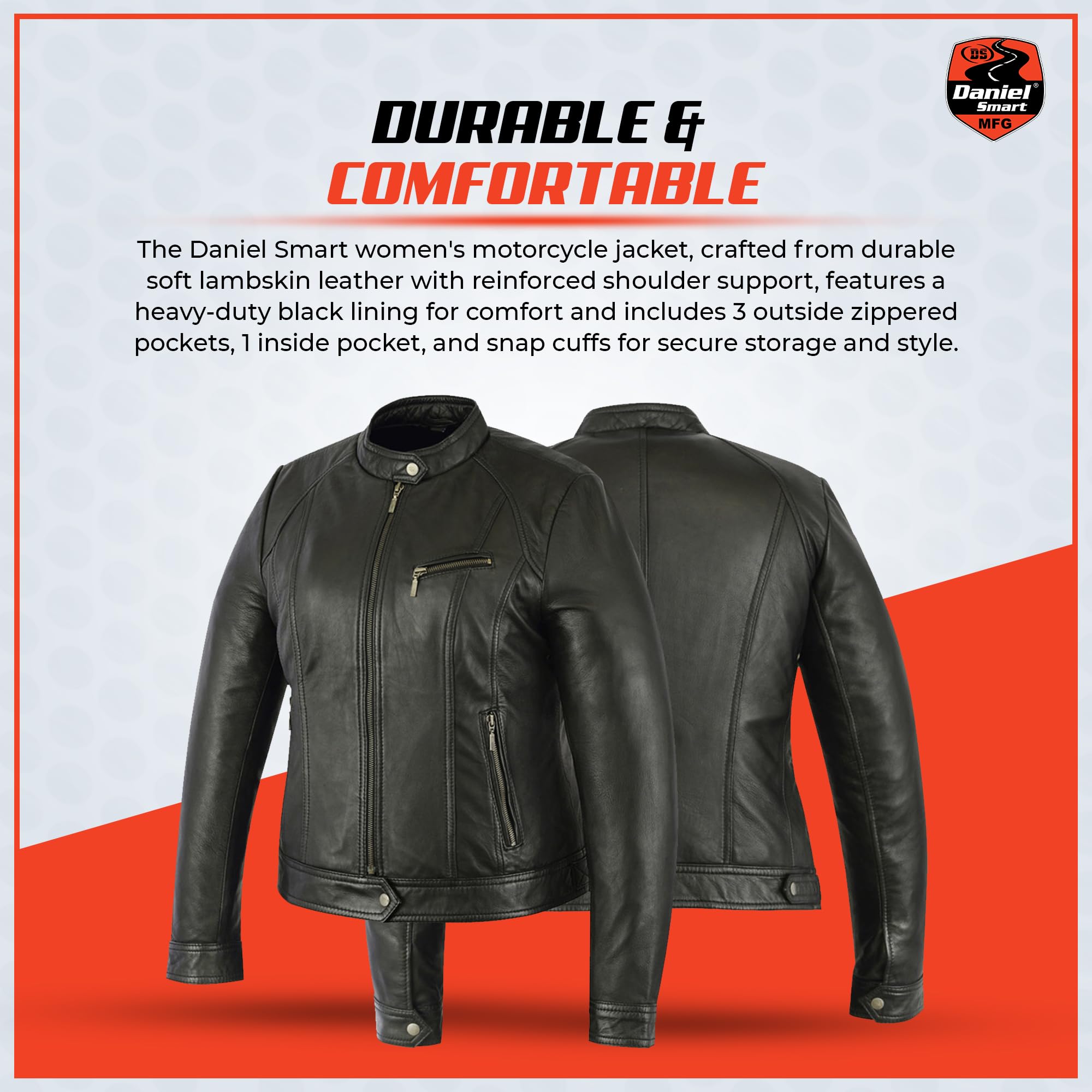 Daniel Smart Women's Motorcycle Jacket - Genuine Lambskin Leather Biker Jacket with Lightweight Design & Multiple Pockets for Riding, Travel & Outdoor Adventures