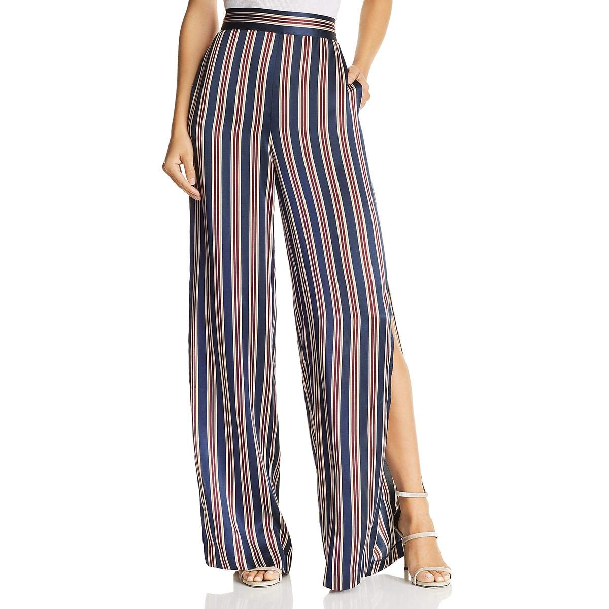 Women's Silk Wide Leg Pants - Navy Blue - Size L | Comfortable & Elegant Lounge Pants for Home, Office & Casual Wear