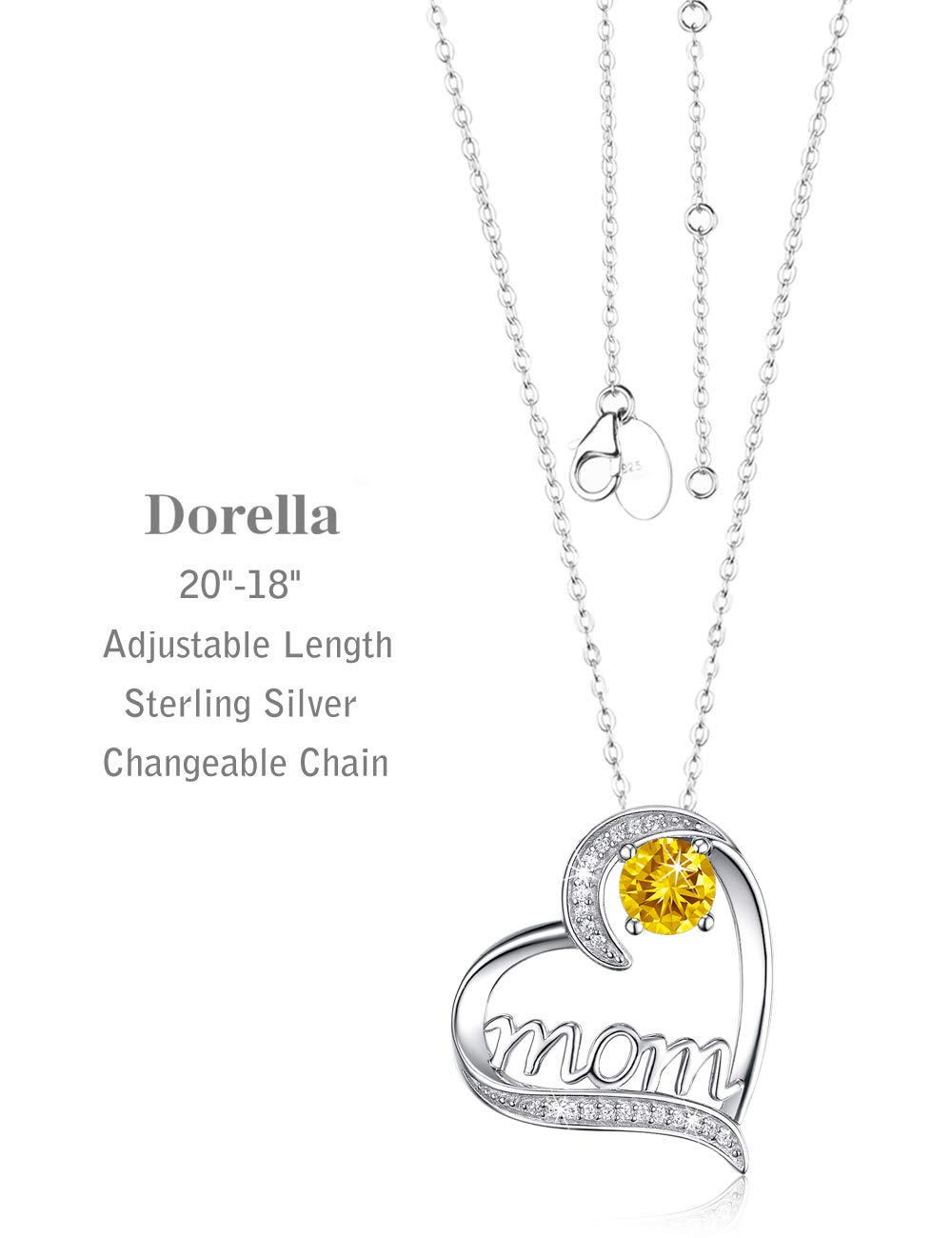 Dorella Sterling Silver Birthstone Necklace for Women - March Aquamarine, April Diamond, May Emerald Heart Pendant Jewelry | Perfect Birthday Gift for Her, Anniversary Present & Valentine's Day Jewelry