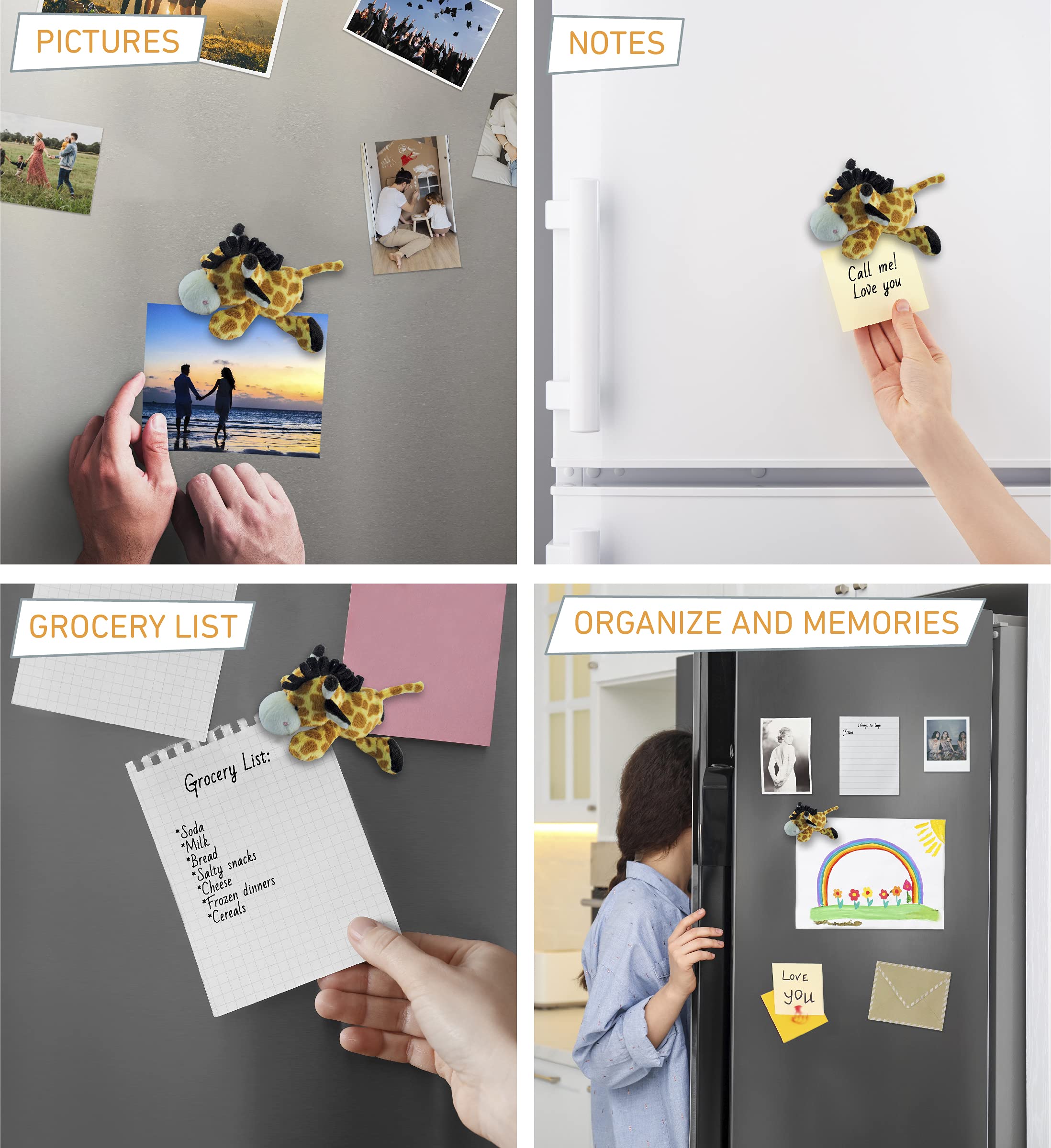 CoTa Global 4 Inch Fluffy Yellow Giraffe Plush Refrigerator Magnet - Cute Wildlife Stuffed Animal Fridge Decor for Kitchen, Office & Lockers | Perfect for Home Decor, Gift Giving & Adding Playful Charm to Metal Surfaces