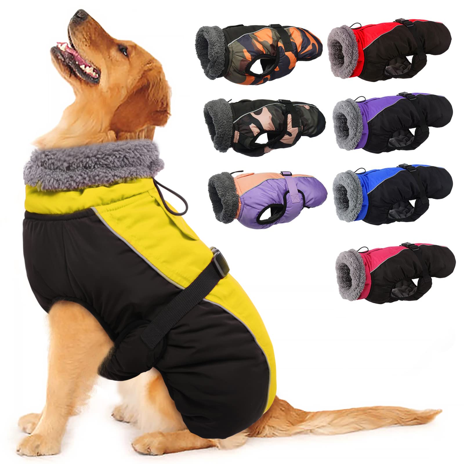 IECOii Reflective Fleece Dog Jacket - Adjustable Winter Coat with Buckle & Turtleneck for Small, Medium, Large Dogs - Extra Warm & Soft Cold Weather Protection for Outdoor Walks, Hiking, and Daily Use