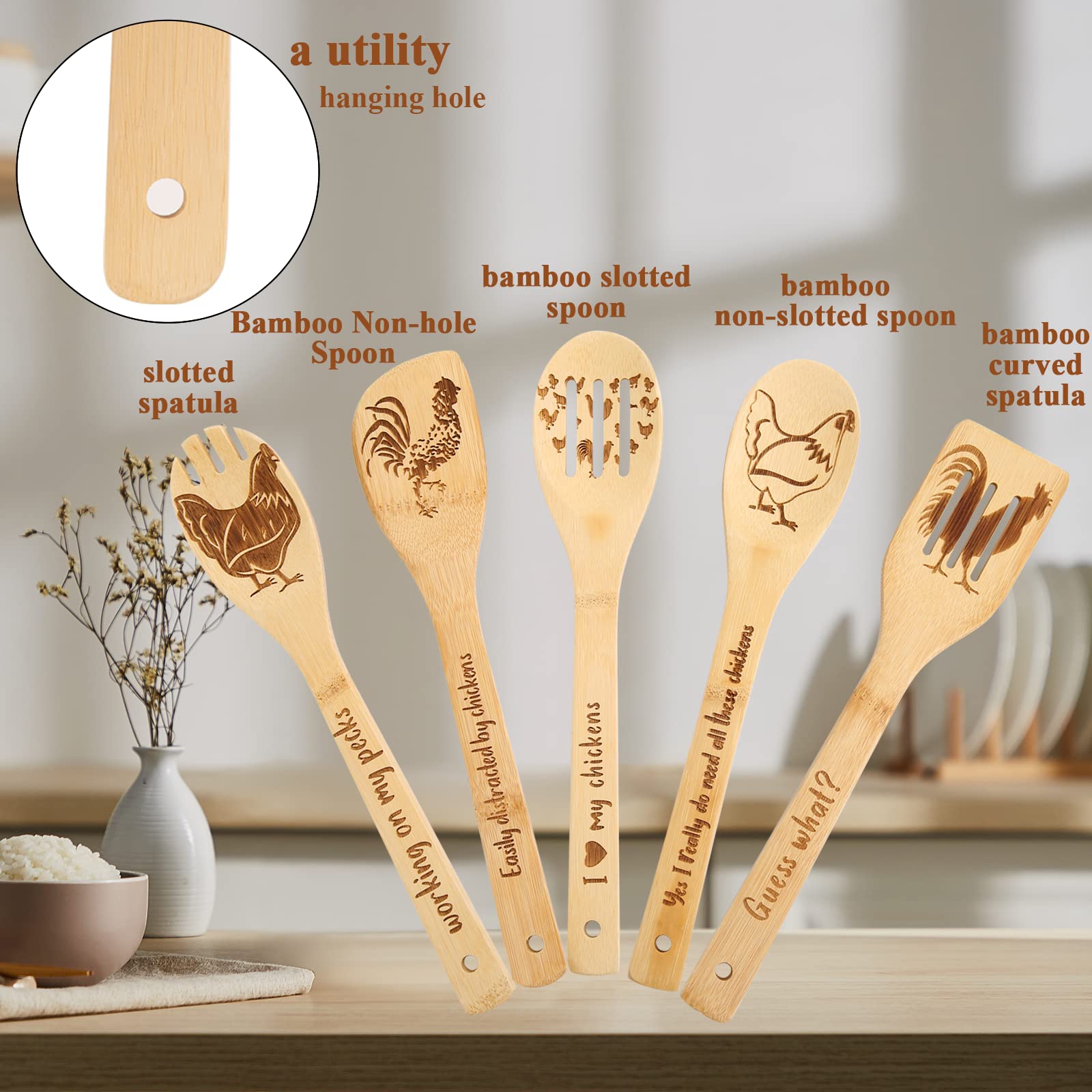 Pioneer Woman Wooden Chicken Spoons - Funny Chicken-Themed Cooking Utensils & Kitchen Decor, Unique Gifts for Chicken Lovers & Rooster Enthusiasts - Perfect for Farmhouse Kitchens, Chicken Coop Decor & Chicken Mom Gifts