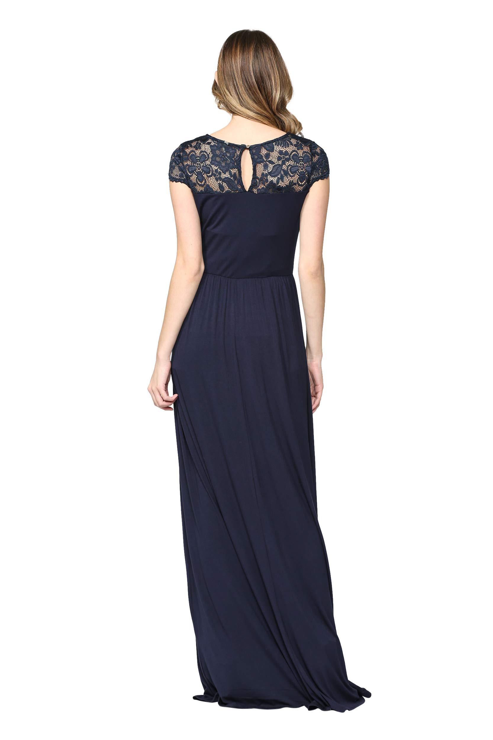 HELLO MIZ Women's Long Maternity Dress with Lace Yoke - Comfortable Pregnancy Maxi Dress for Baby Shower, Maternity Photo Shoot & Everyday Wear