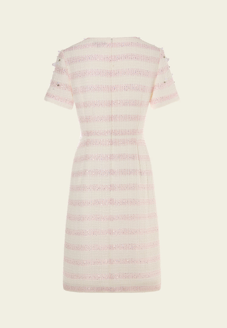 Stylish Embellished Striped Tweed Dress for Women | Elegant Party & Cocktail Attire | Perfect for Weddings, Holiday Events & Office Wear