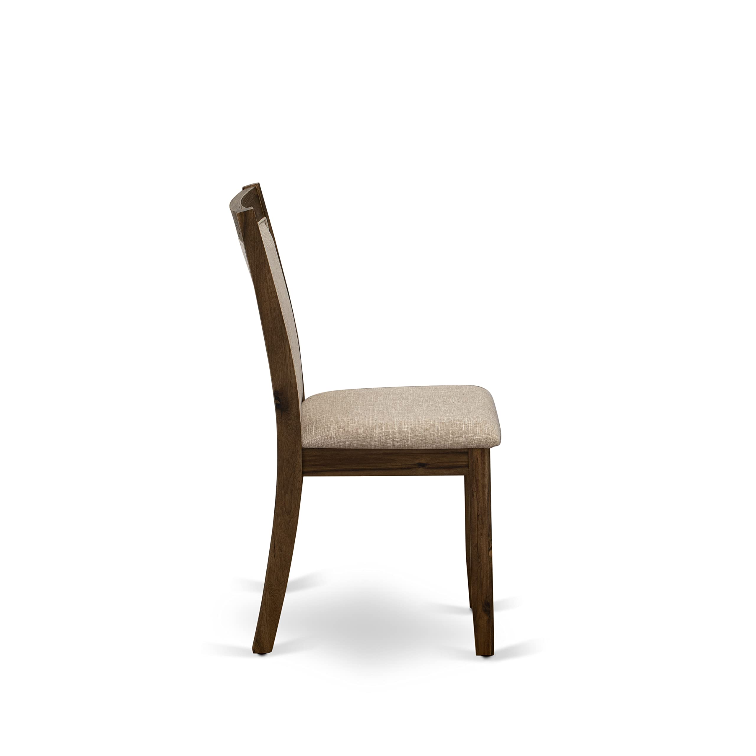 East West Furniture HBMZ3-AWN-04 3-Piece Round Dining Table Set with Pedestal Base & 2 Light Tan Linen Upholstered Chairs, 42x42 Inch, Antique Walnut - Perfect for Small Spaces, Breakfast Nooks & Cozy Kitchen Dining Areas