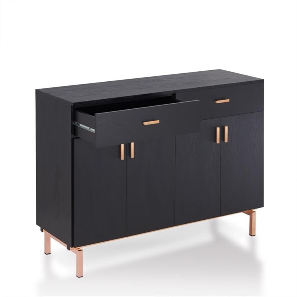 Allora 2-Drawer Wood Buffet Server in Black & Rose Gold - Elegant Sideboard for Dining Room, Living Room, or Entryway Storage