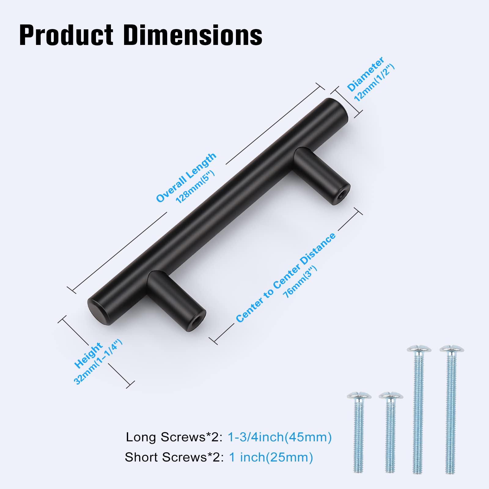 KNOBWELL 15 Pack 3 Inch Solid Black Kitchen Cabinet Handles - Modern T Bar Dresser Drawer Pulls for Cabinets, Cupboards & Furniture - Perfect for Kitchen Remodel, Bathroom Vanity & Bedroom Dresser Upgrade