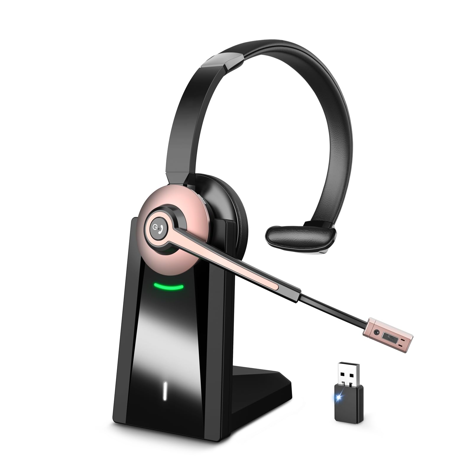 Earbay Wireless Bluetooth Headset with Noise Canceling Mic, USB Dongle & Charging Base - Mute Function for Home Office, Computer, Laptop, Call Center - Perfect for Zoom Meetings & Microsoft Teams Calls