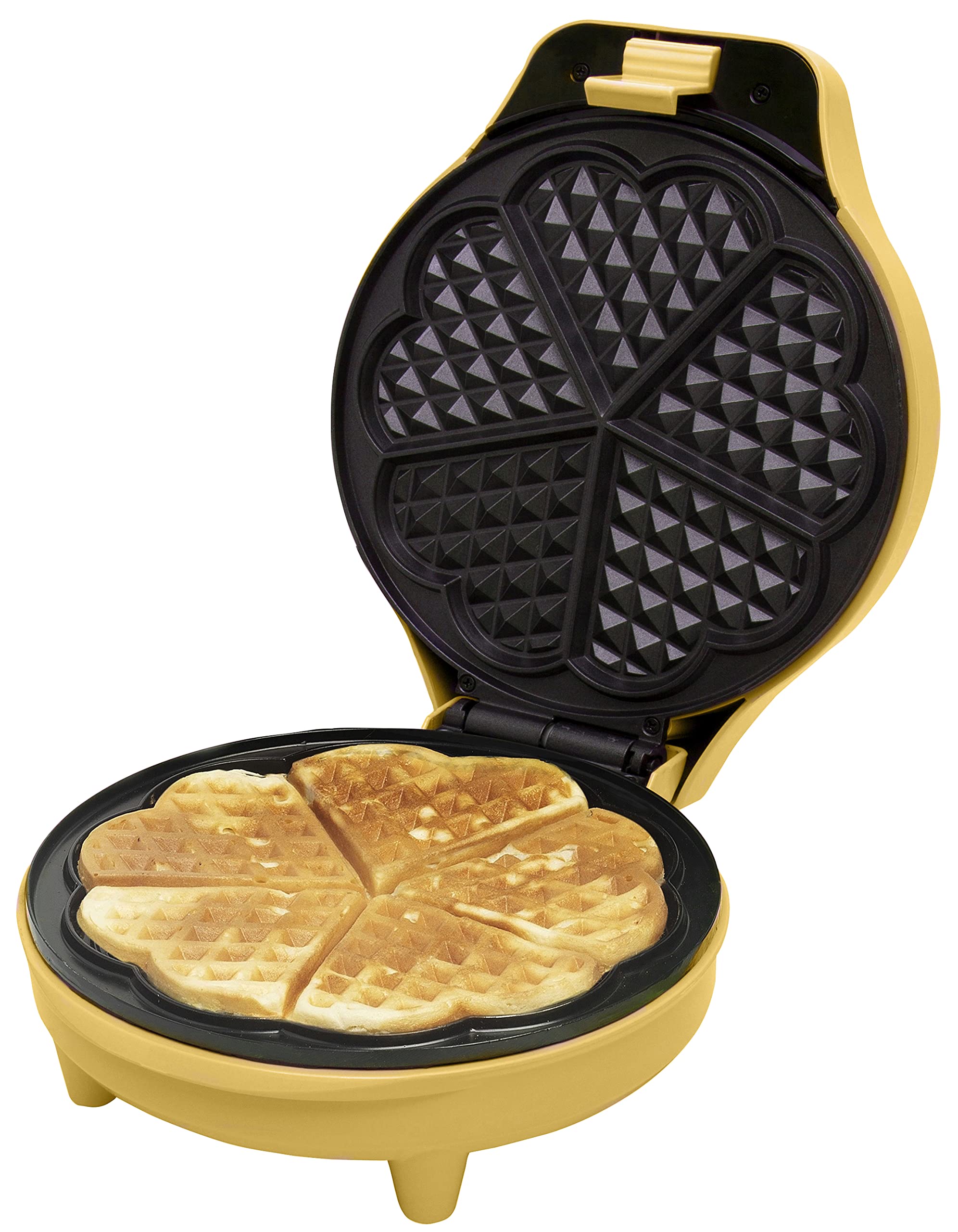 Bestron Heart-Shaped Waffle Maker - Non-Stick Electric Waffle Iron with LED Indicator, 700W, Yellow (Sweet Dreams Collection) - Perfect for Breakfast, Brunch, and Romantic Date Mornings