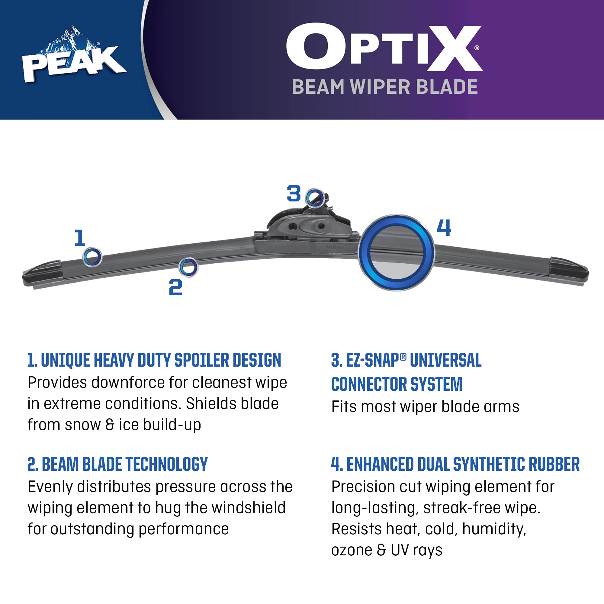 PEAK Optix Beam Wiper Blade - All-Weather Windshield Wiper Replacement for Cars (16 Inch, Pack of 1) - Perfect for Rain, Snow & Harsh Weather Conditions