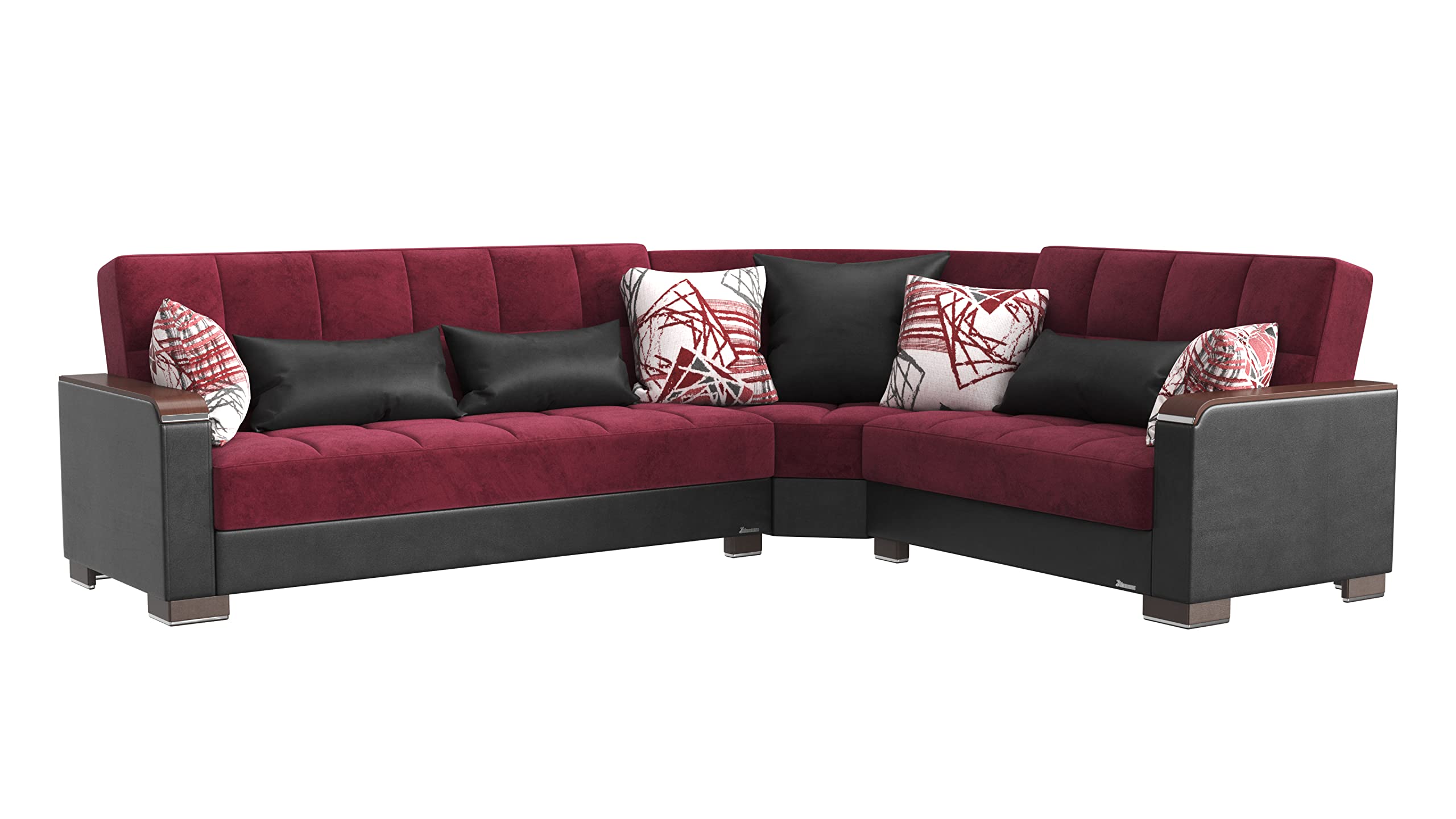 Ottomanson Convertible Sectional Sofa with Storage - Burgundy/Black PU Leather - Legacy X Collection for Living Room, Home Theater & Small Spaces