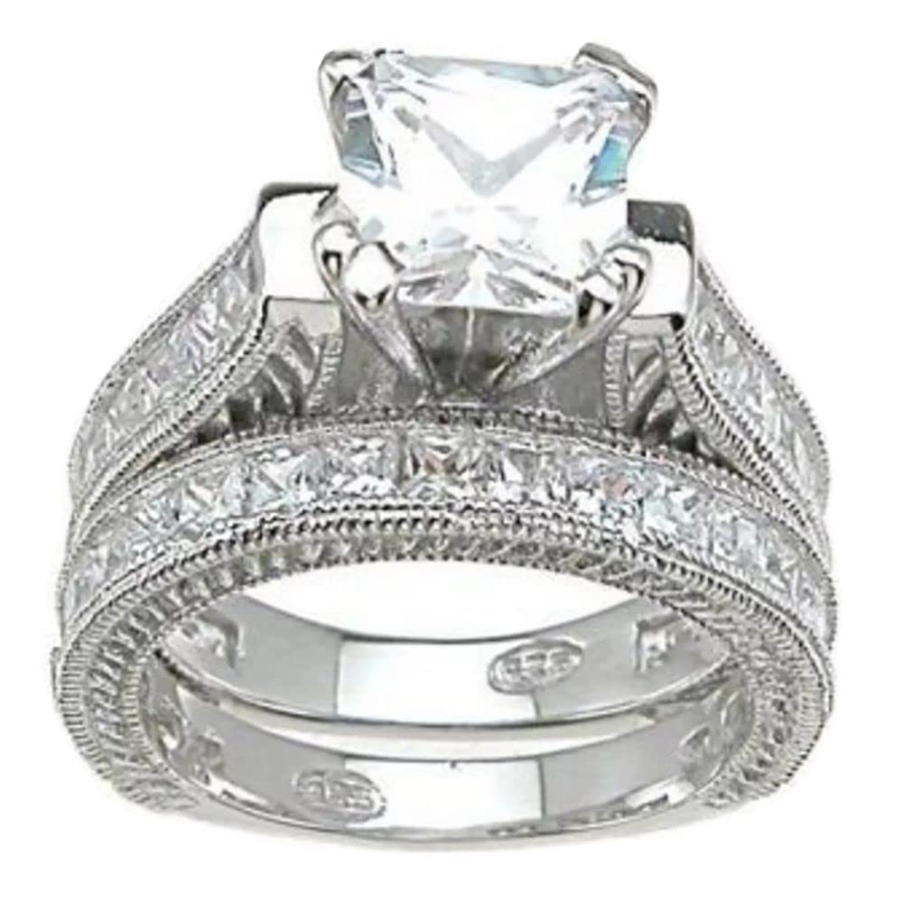 3 Ct Princess Cut Diamond Wedding Ring Set - 14K White Gold Plated & 925 Sterling Silver His & Her Matching Bands - Handmade Anniversary, Engagement & Promise Rings - Perfect for Weddings, Proposals & Romantic Gifts