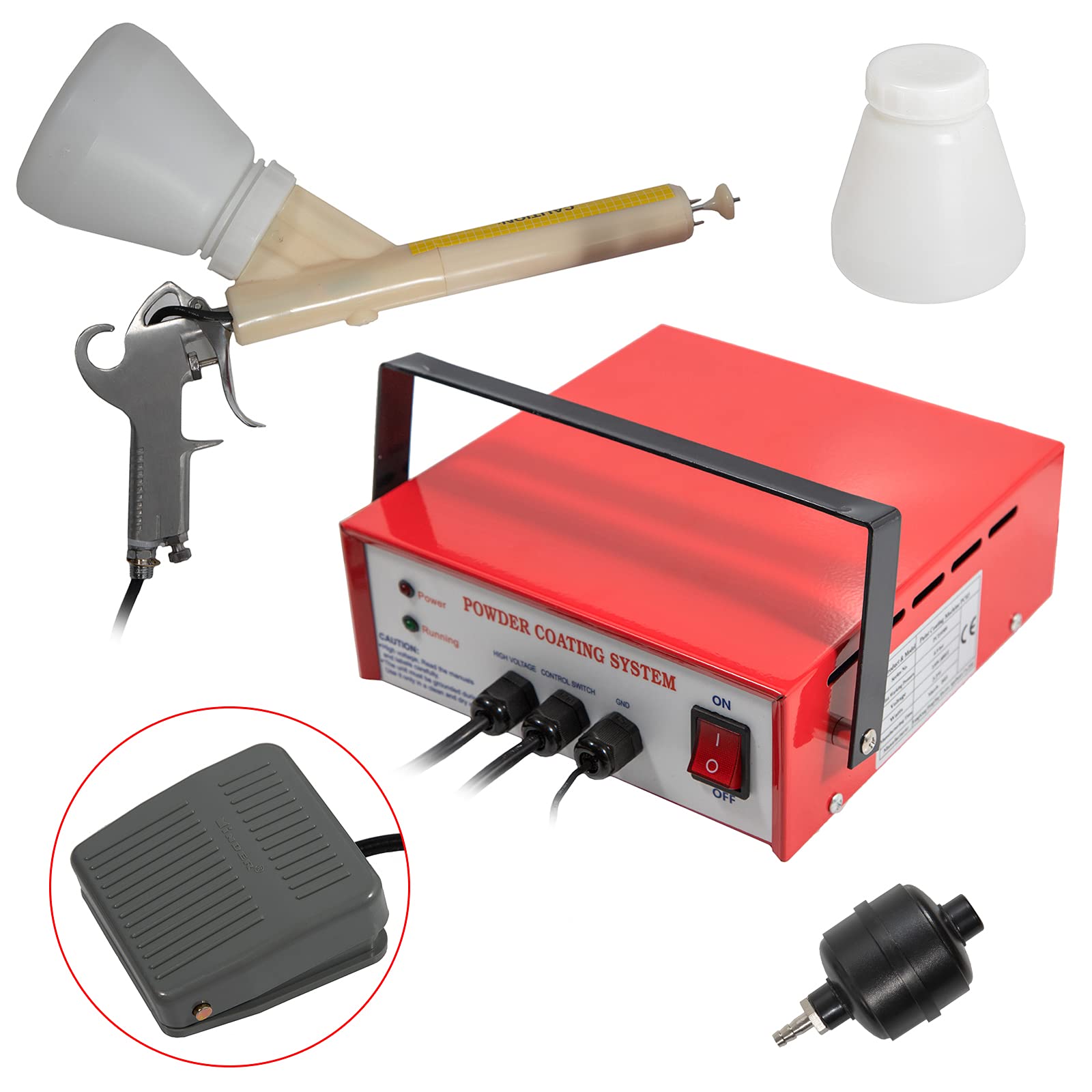 **Powder Coating Gun Kit PC03-2 - Electric Portable Powder Coating System with Foot Switch & 2 Plastic Bottles - DIY Automotive, Home, Garden Projects (Red-1) - Perfect for Metal Furniture, Bike Frames & DIY Crafts**