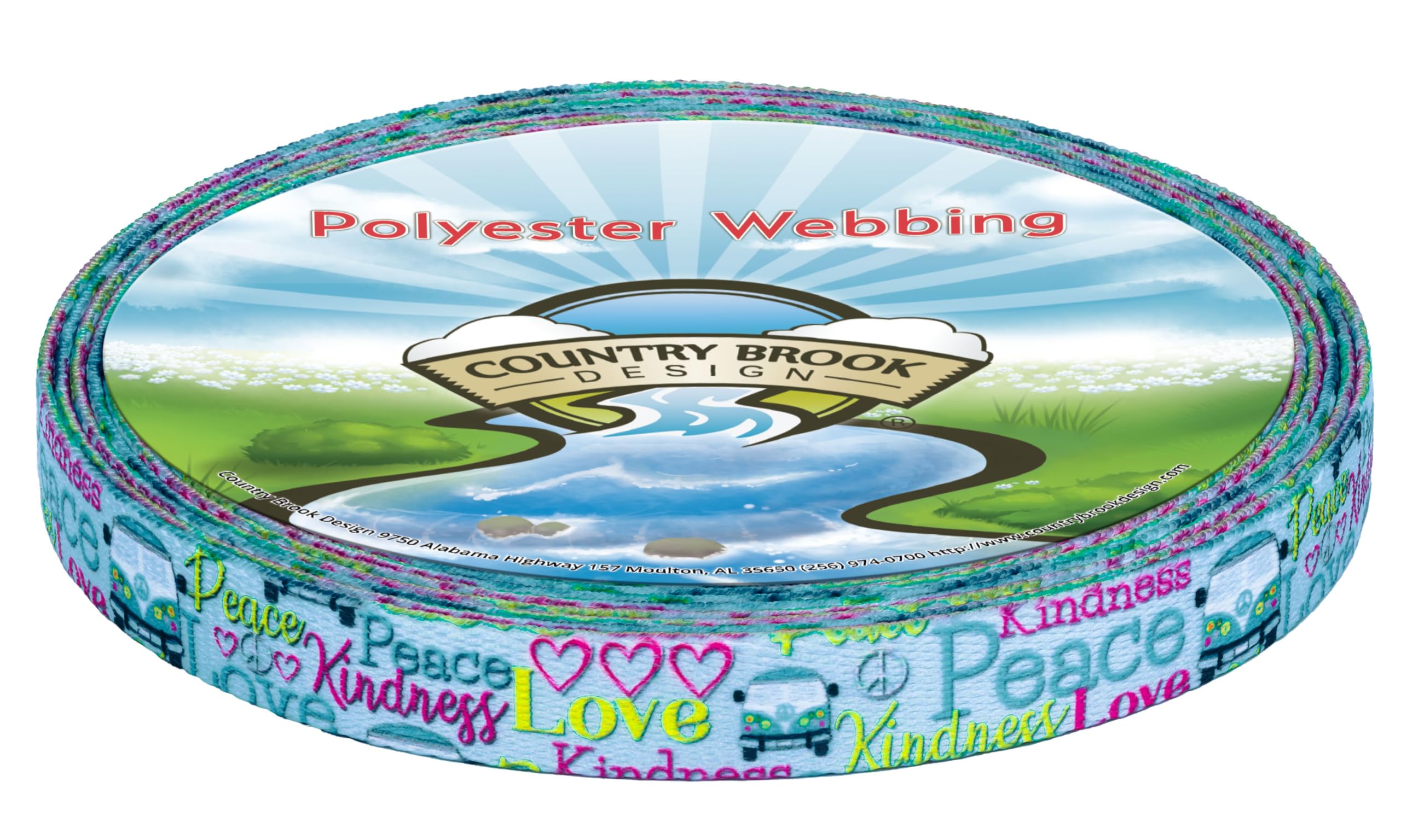 Country Brook Design - Love and Peace Polyester Webbing for DIY Crafts, Sewing Projects, and Home Decor | Durable and Stylish Fabric Trim for Bags, Belts, and Accessories | Perfect for Scrapbooking and Gift Wrapping
