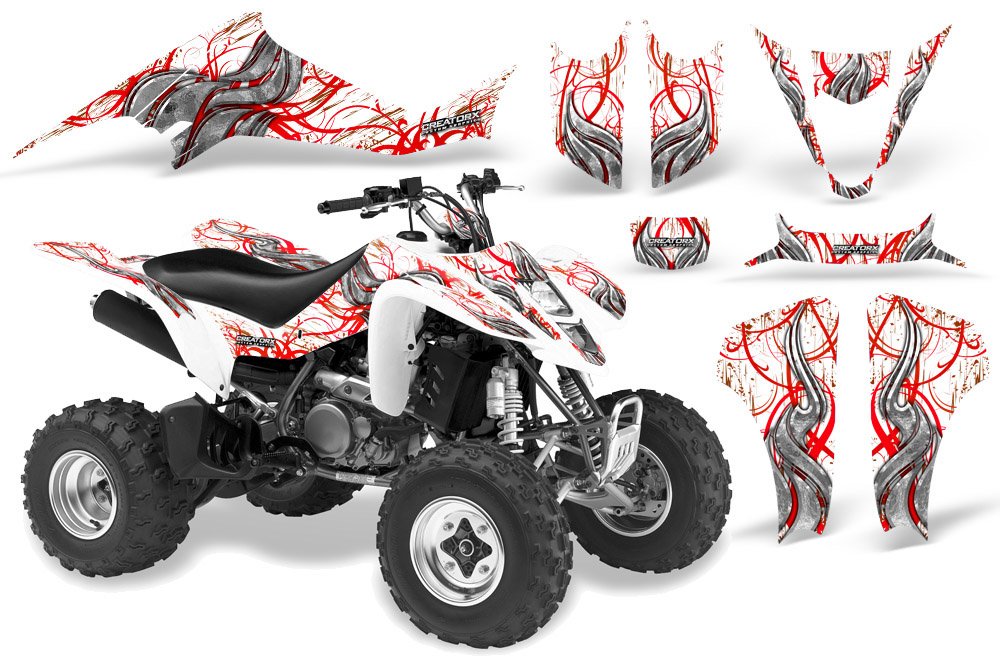 Suzuki LTZ 400 Graphics Kit - High-Quality Decals & Stickers in Fire Blade Red & White | ATV Motocross Racing & Off-Road Customization
