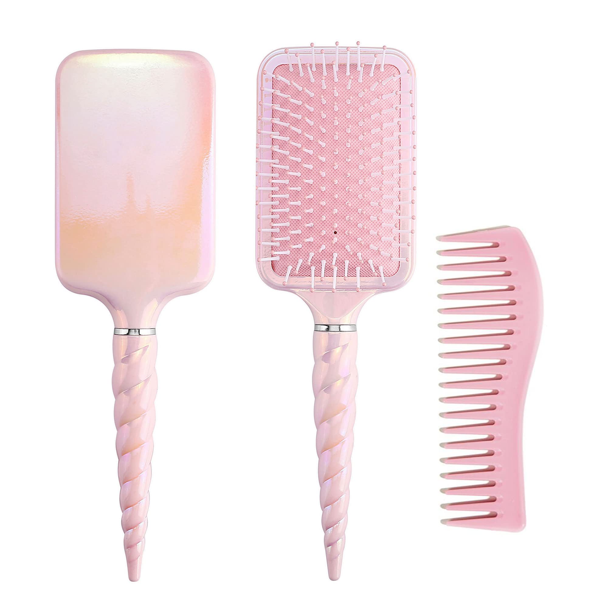 Aethland Kids Detangling Brush for Curly Hair - No Pain Soft Bristles Hair Brush & Comb Set (Pink) - Gentle Detangler for Toddler Girls & Boys - Perfect for Daily Hair Care, Travel & Salon Styling