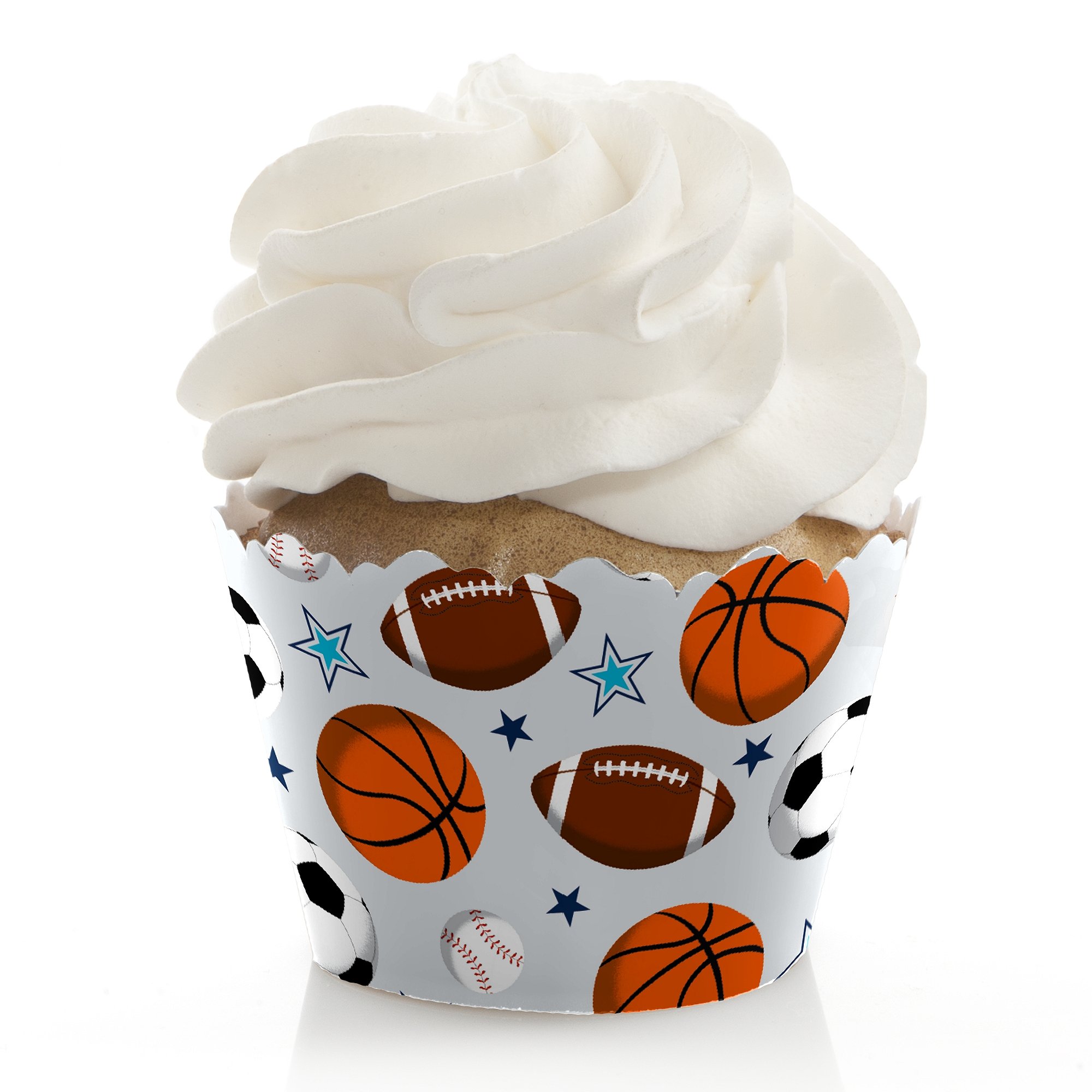 Go, Fight, Win Sports-Themed Baby Shower & Birthday Party Decorations - Set of 12 Cupcake Wrappers for Sports Lovers - Perfect for Football, Basketball & Baseball Celebrations