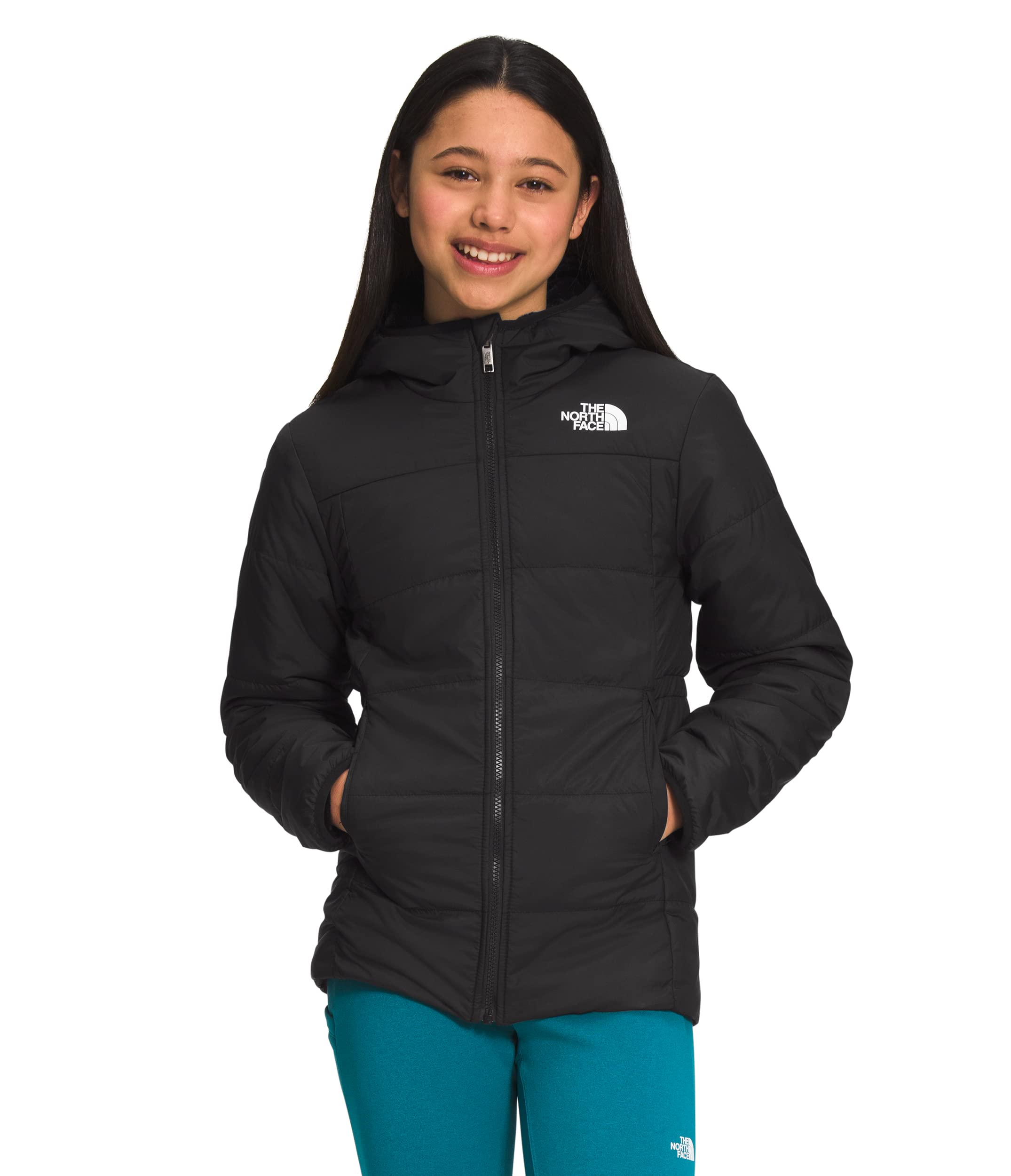 The North Face Girls' Printed Reversible Mossbud Swirl Insulated Parka Jacket - TNF Black - X-Small - Warm Winter Coat for Outdoor Play & School Activities