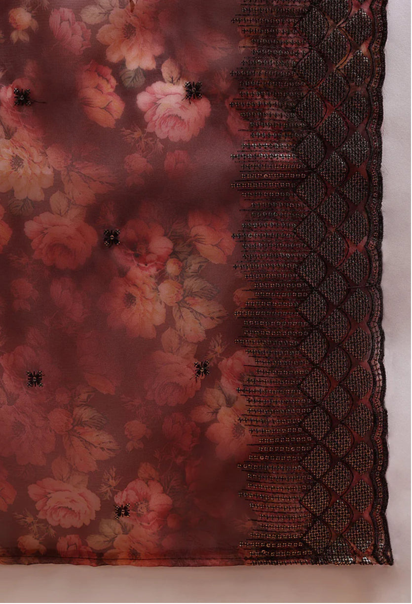 Elegant Brown Organza Straight Suit Set for Women - Formal Office Wear & Special Occasion Outfit