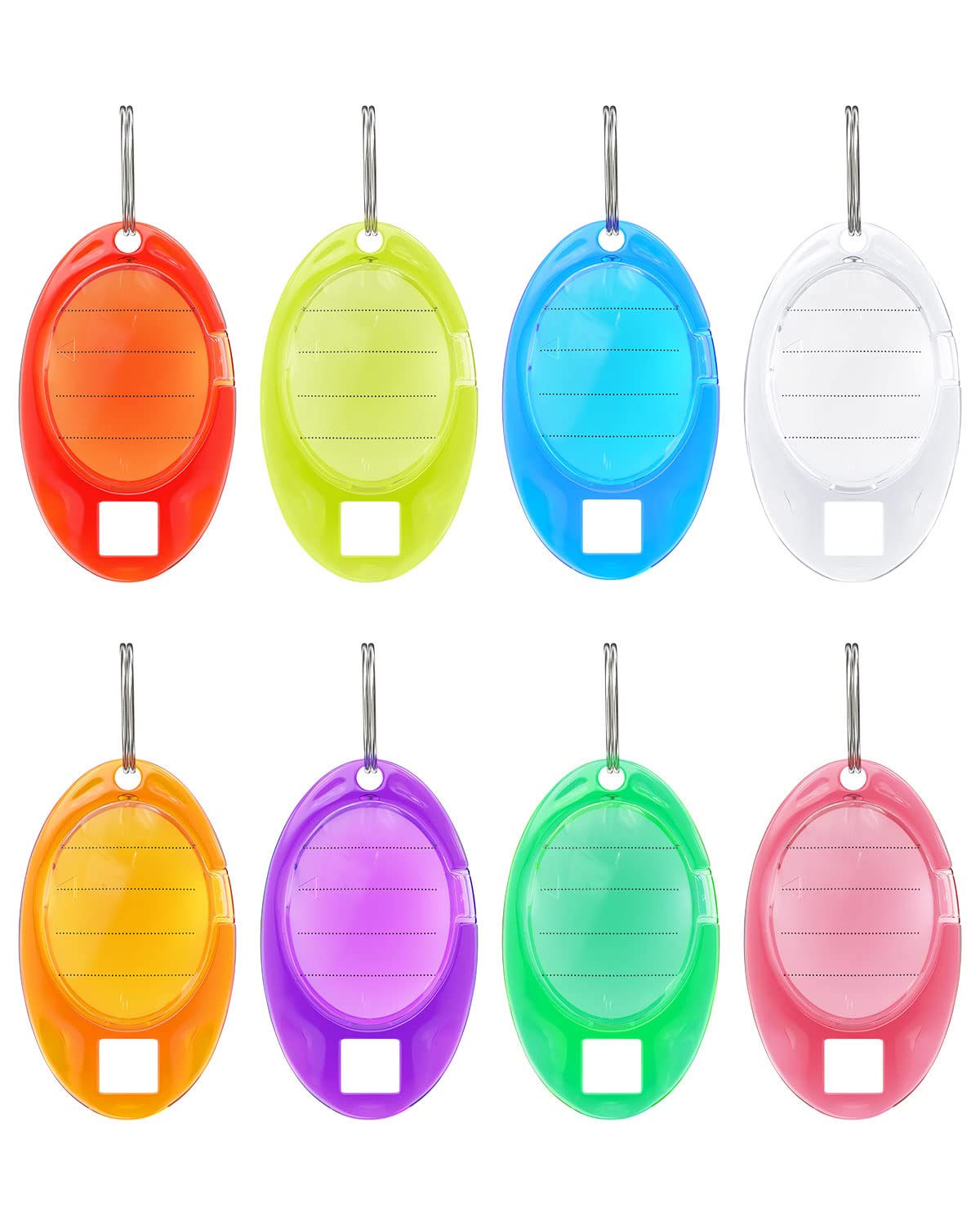 Uniclife 24 Pack Colorful Plastic Key Tags with Ruled Labels & Clear Windows - Durable Oval Keychain Tags for Home, Office & School Organization (8 Assorted Colors)
