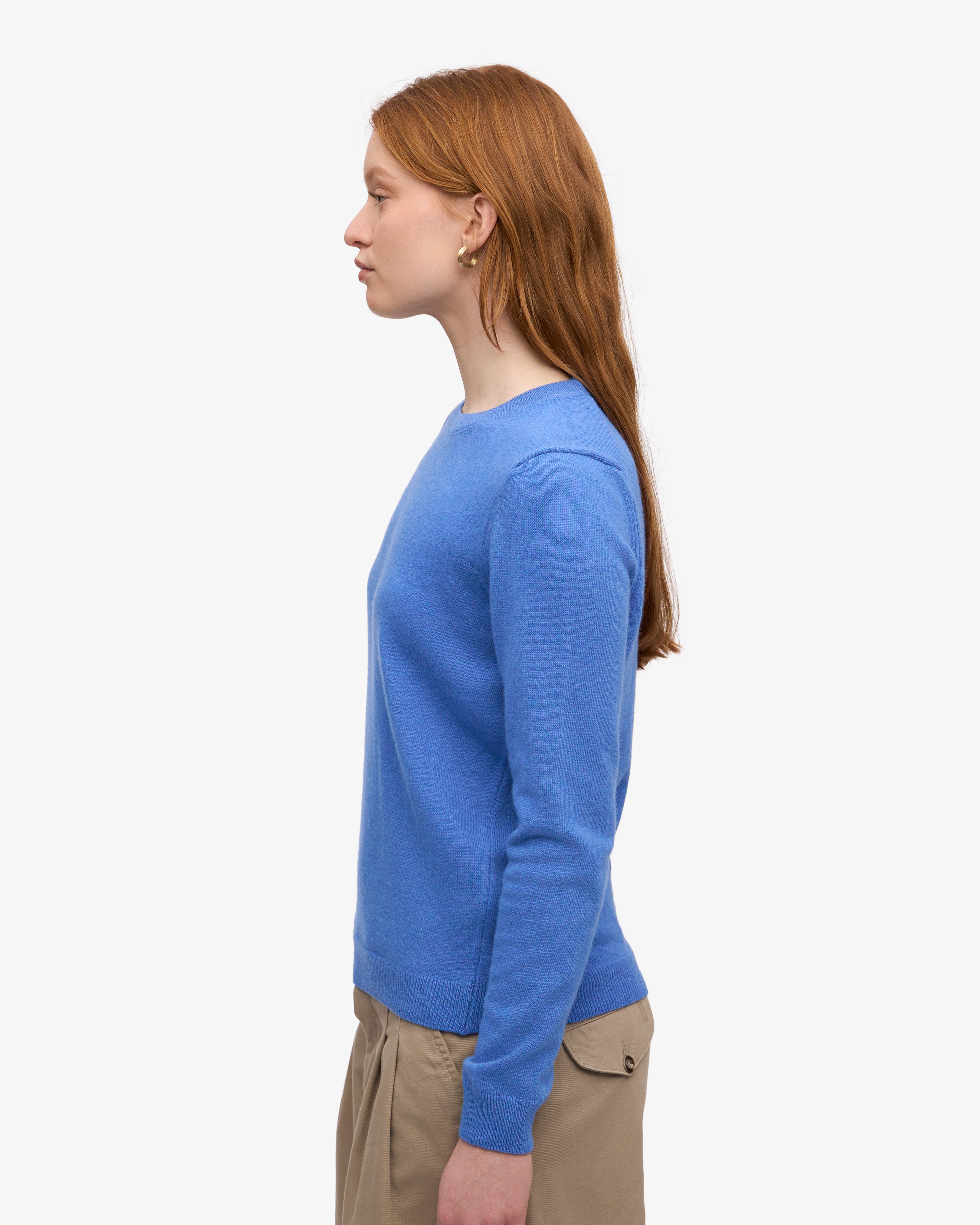 Women's Lightweight Merino Wool Crew Neck Sweater in Pacific Blue - Perfect for Fall Layering & Casual Office Wear