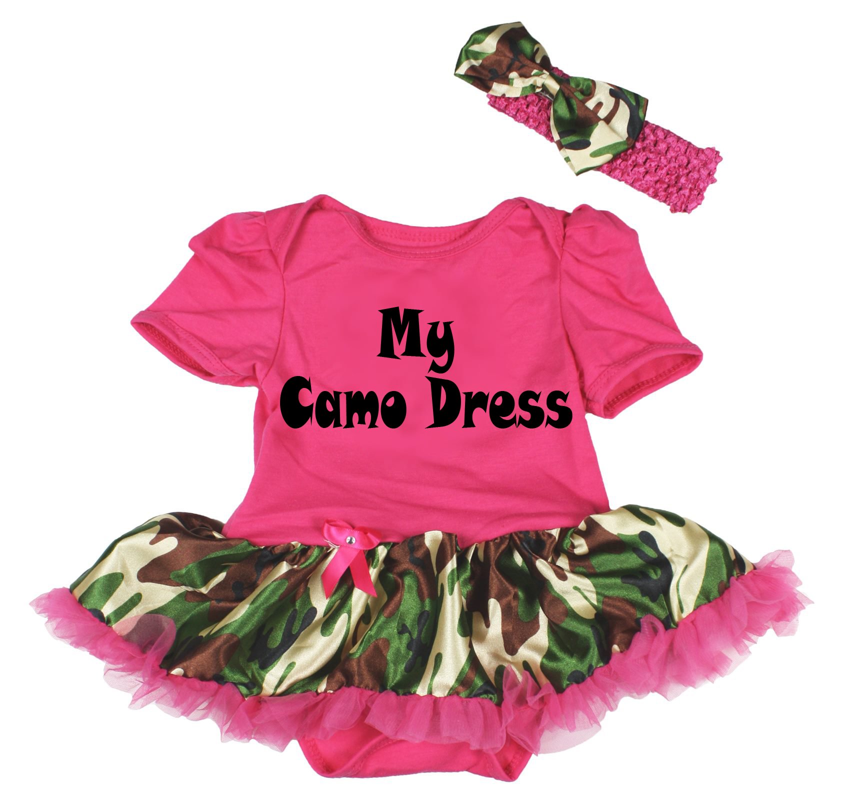 Petitebella My Camo Dress Hot Pink Bodysuit Camouflage Tutu Baby Dress Newborn-18 Months | Perfect for Photo Shoots, Birthday Parties & Special Occasions