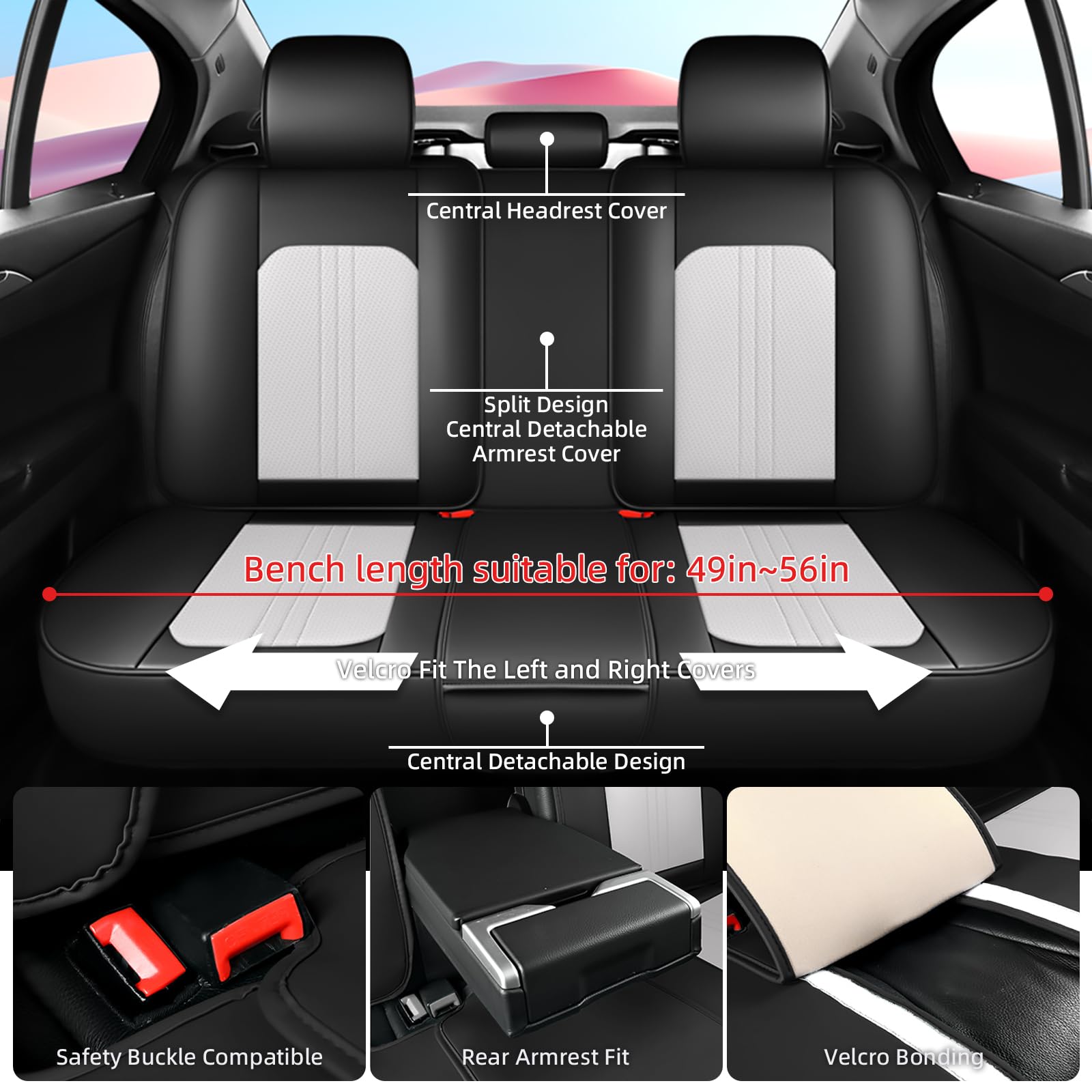 Premium Waterproof Leather Car Seat Covers Full Set (5-Piece) - Front & Back Seat Protectors for Most Vehicles - Luxury Black & Gray Car Interior Accessories for Comfort & Style - Perfect for Daily Commute, Road Trips & Family Protection