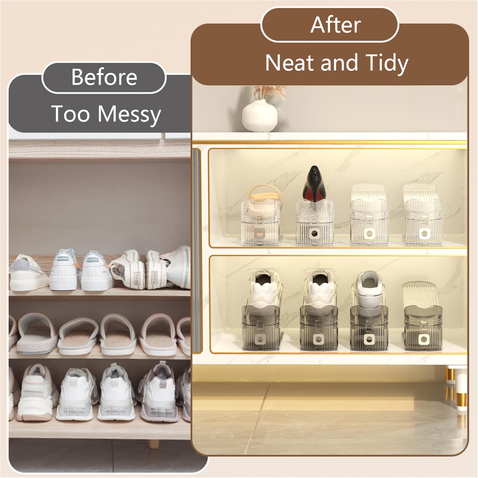 Clear Shoe Stackers & Organizers - 20 Pack Grey Shoe Slots for Closet Storage | Space-Saving Shoe Display Shelf | Perfect for Sneakers, Heels & Boots Organization | Ideal for Bedroom, Closet & Entryway Shoe Storage
