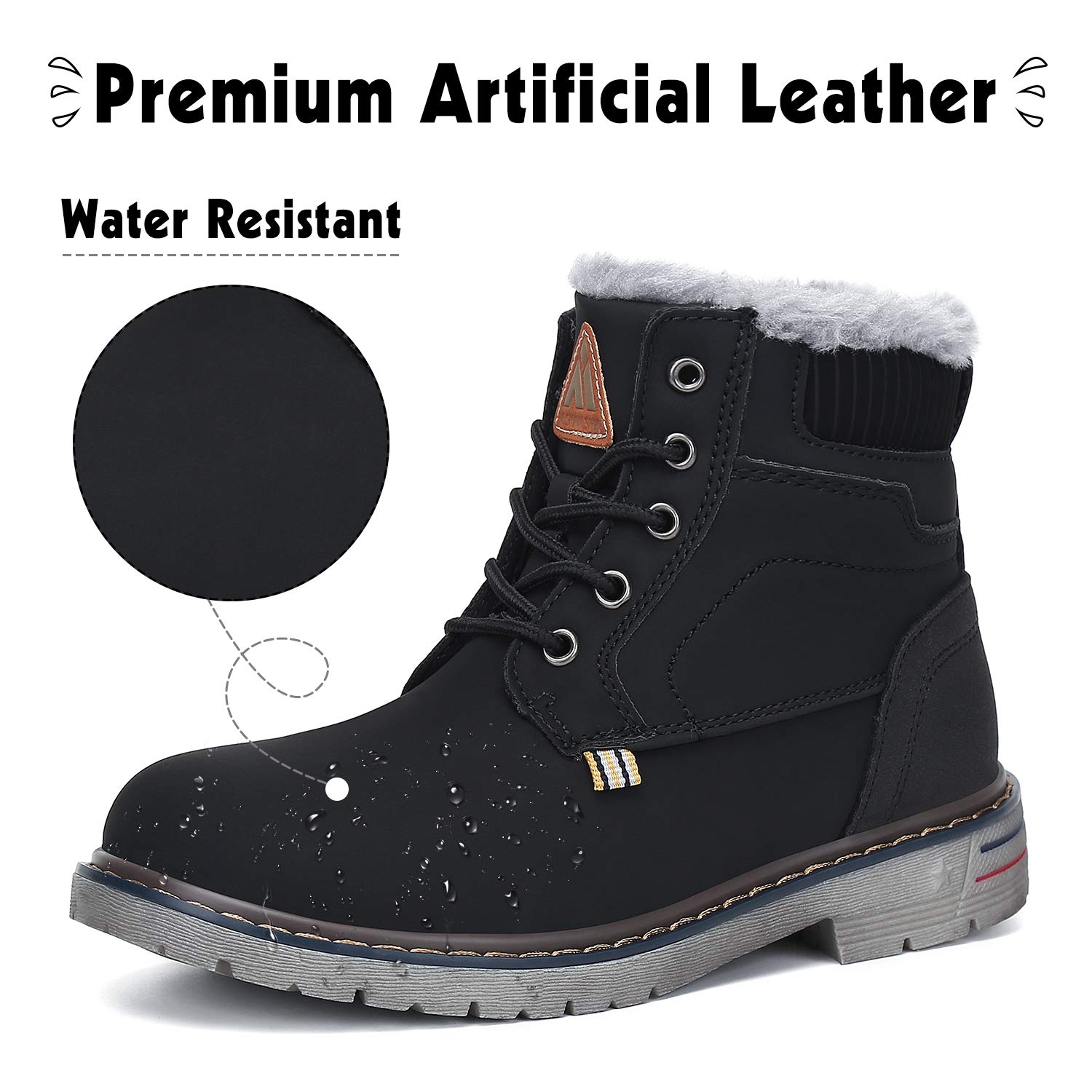 Mishansha Waterproof Winter Snow Boots for Boys & Girls - Kids Fur Lined Hiking Boots for Cold Weather, Outdoor Walking Shoes - Perfect for Snow Play, School & Winter Adventures
