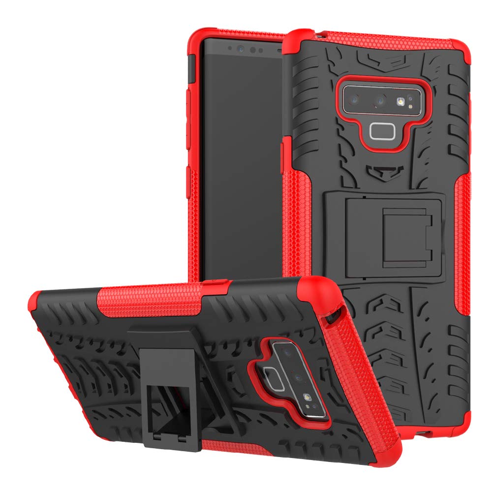 Shockproof Rugged Dual Layer Protective Phone Case with Kickstand for Samsung Galaxy Note 9 - Red | Durable Cover for Work, Travel & Outdoor Activities
