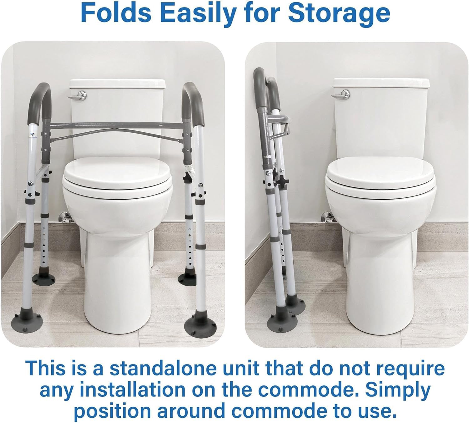 FSA/HSA Eligible Adjustable Shower Chair with Folding Toilet Safety Rail - Medical Bathroom Safety Equipment for Elderly & Disabled - Non-Slip Shower Seat & Handrail for Seniors, Post-Surgery & Mobility Assistance