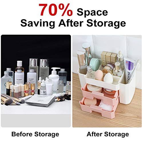 Stackable Makeup Organizer with Drawers - Pink Cosmetic Brush Storage Box for Vanity, Bathroom & Desk | Space-Saving Beauty Organizer | Perfect Gift for Women | Ideal for Travel, Home & Salon Use