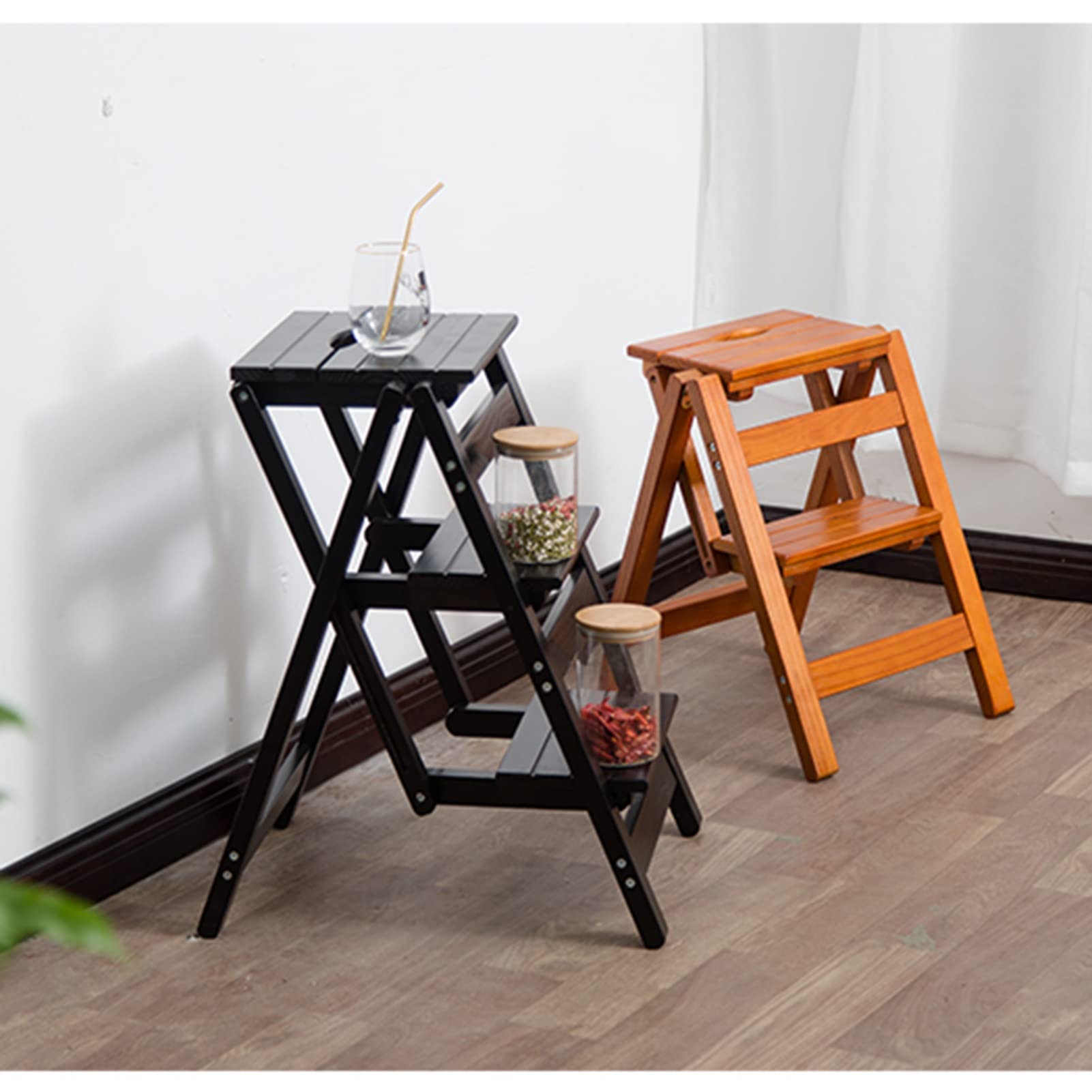Wooden Step Stool for Adults and Kids - Multifunctional Indoor Climbing Stool, Small Ladder Chair for Kitchen, Bathroom, Library - Non-Slip Step Stool for Home Decor and Storage Solutions