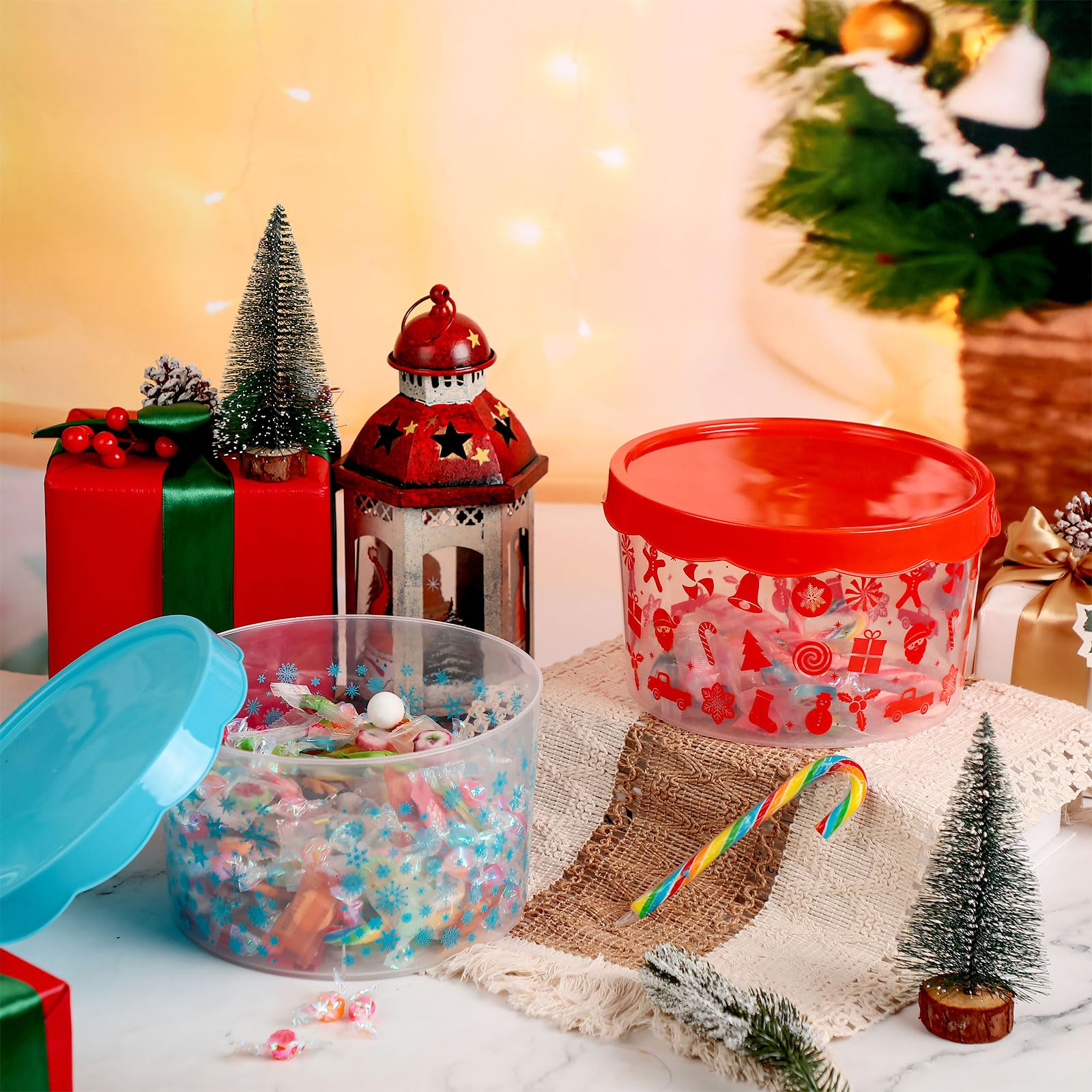 Barydat 6-Piece Christmas Cookie Storage Containers with Lids - Holiday Snowman Candy Cane Pattern Plastic Cookie Tins for Christmas Cookies, Candy & Treats - Perfect for Xmas Parties, Winter Celebrations & Festive Gift Giving