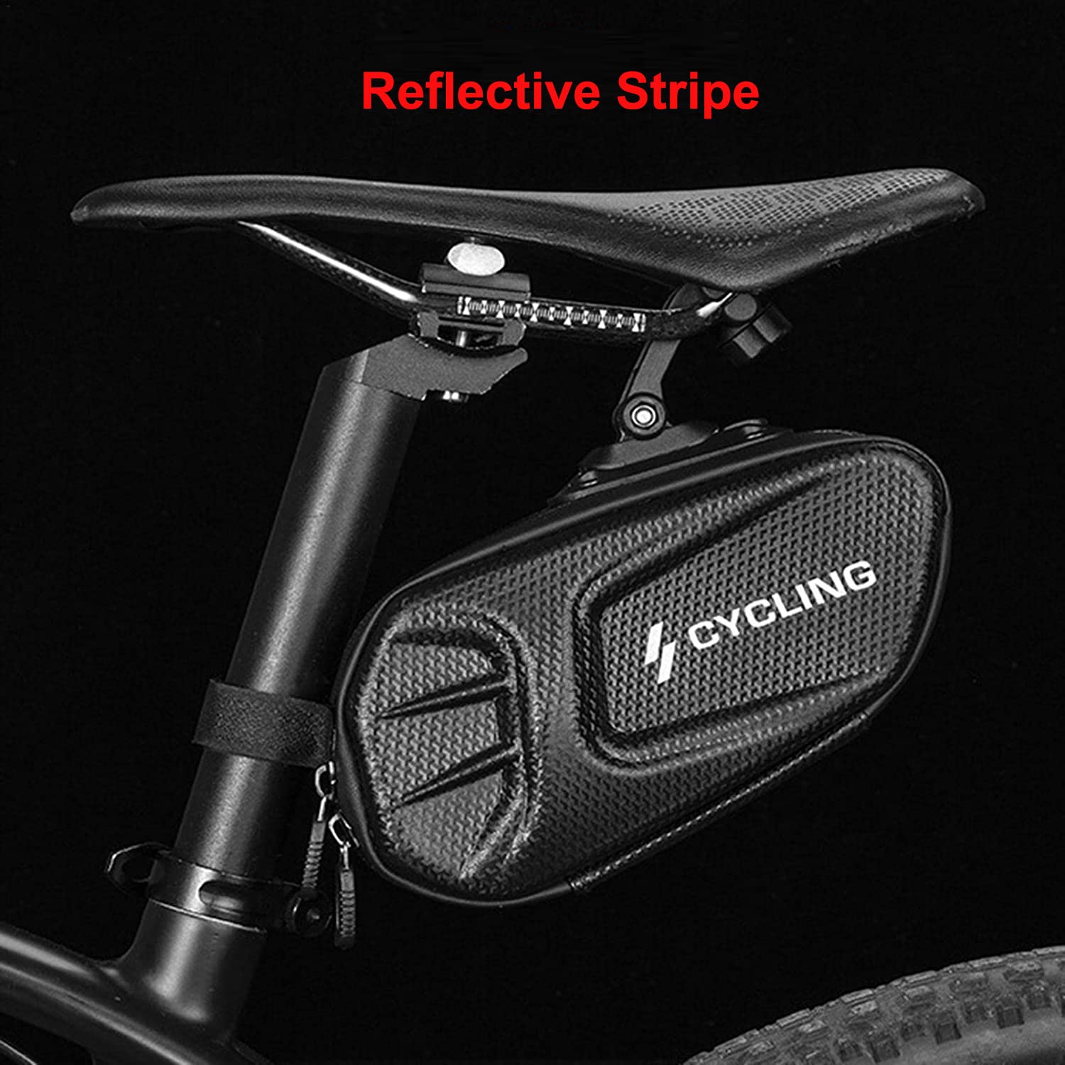 **Waterproof Bike Saddle Bag - Under Seat Storage Pouch for MTB & Road Bicycles | EVA PU Material with Reflective Stripe | Holds Repair Tools & Essentials | Perfect for Commuting, Mountain Biking & Long-Distance Cycling**