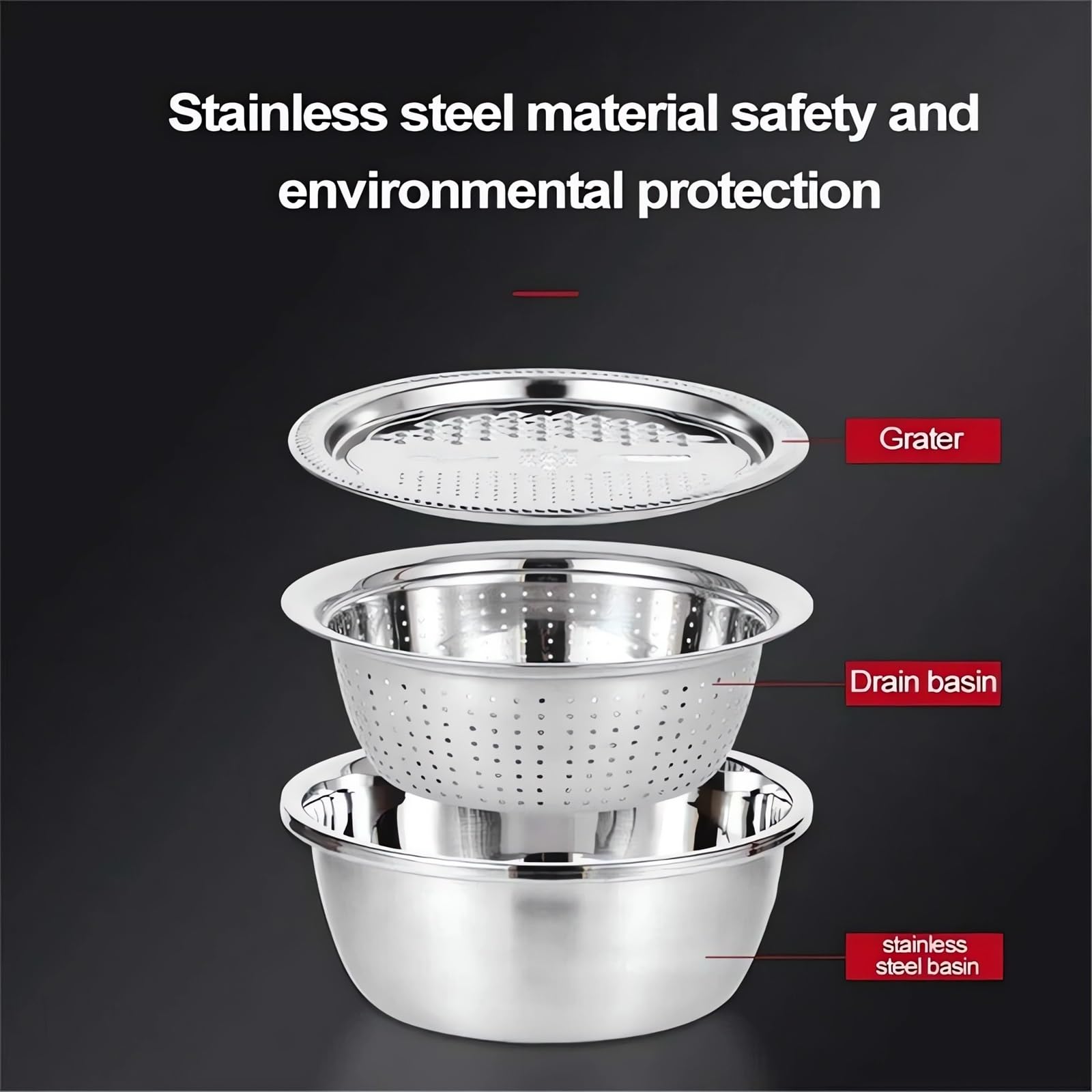 Germany Multifunctional Stainless Steel Colander Strainer Set - 9.45in Salad Spinner, Fruit & Vegetable Washing Basket, Rice Rinser with Container | Perfect for Kitchen, Cooking, Meal Prep & Healthy Eating