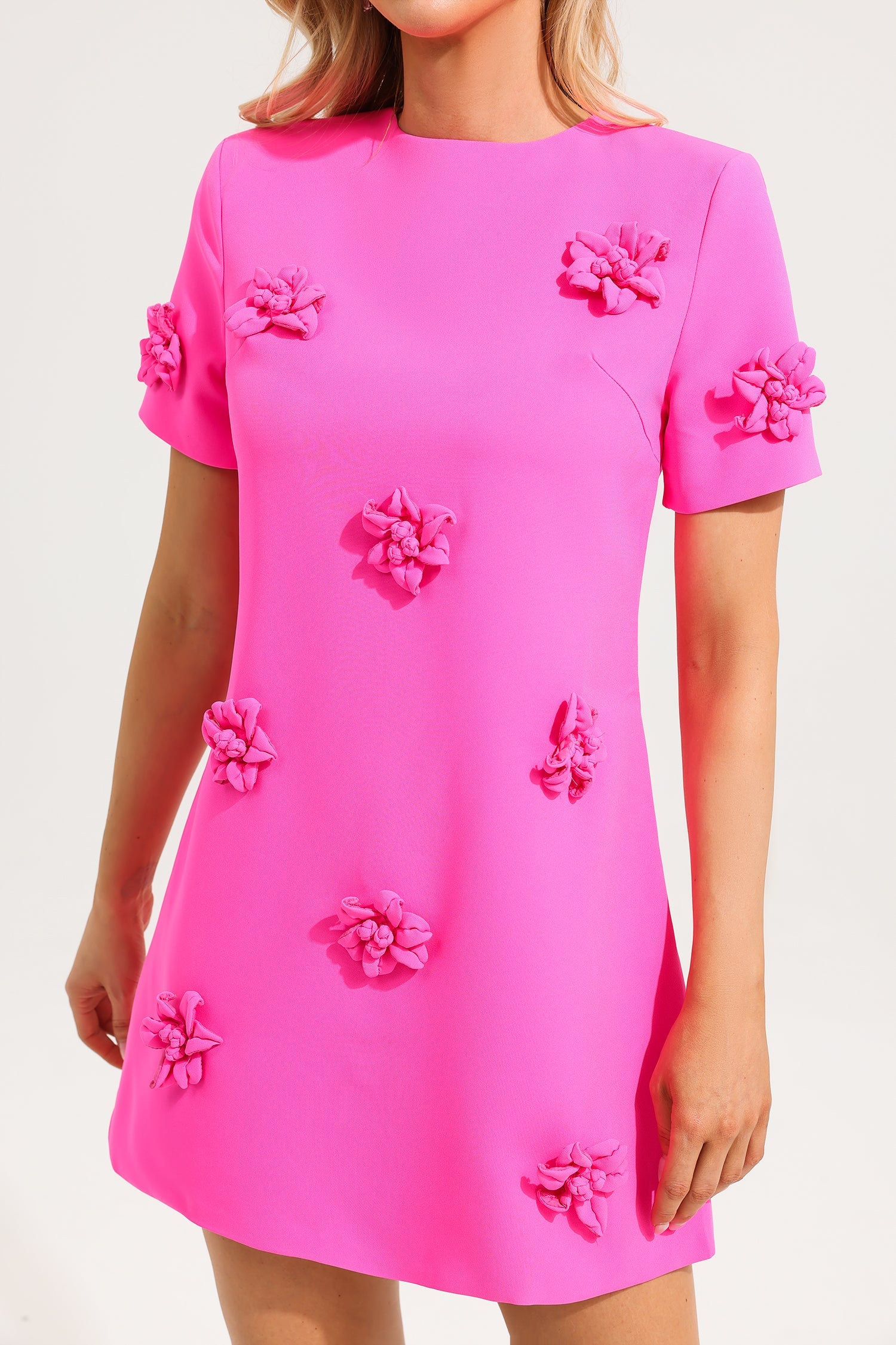 3D Floral Short Sleeve Mini Dress - Women's Summer Party Cocktail Dress for Beach Vacation & Date Night
